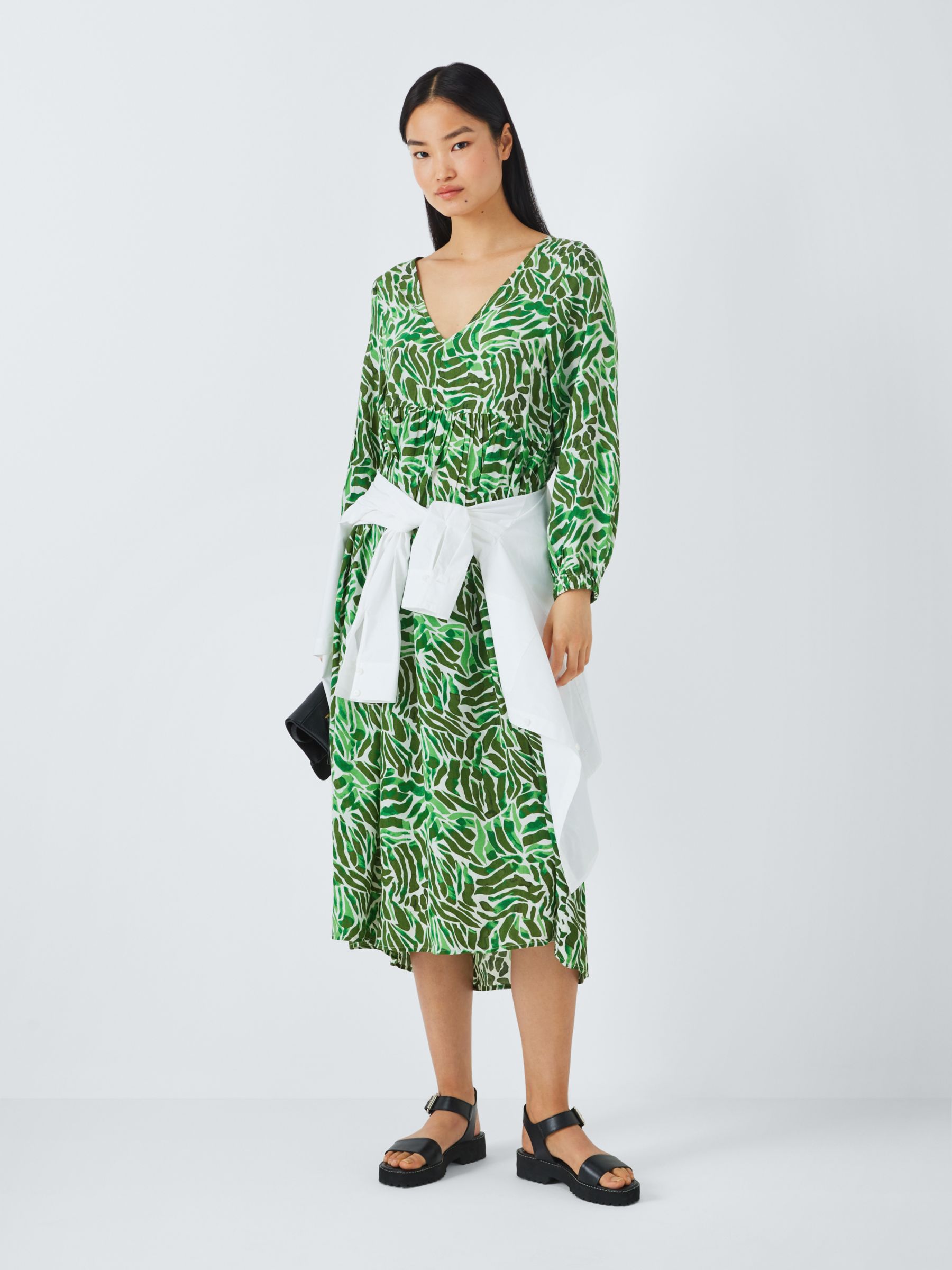 John Lewis ANYDAY Solare Print Midi Dress, Green/Multi, 10