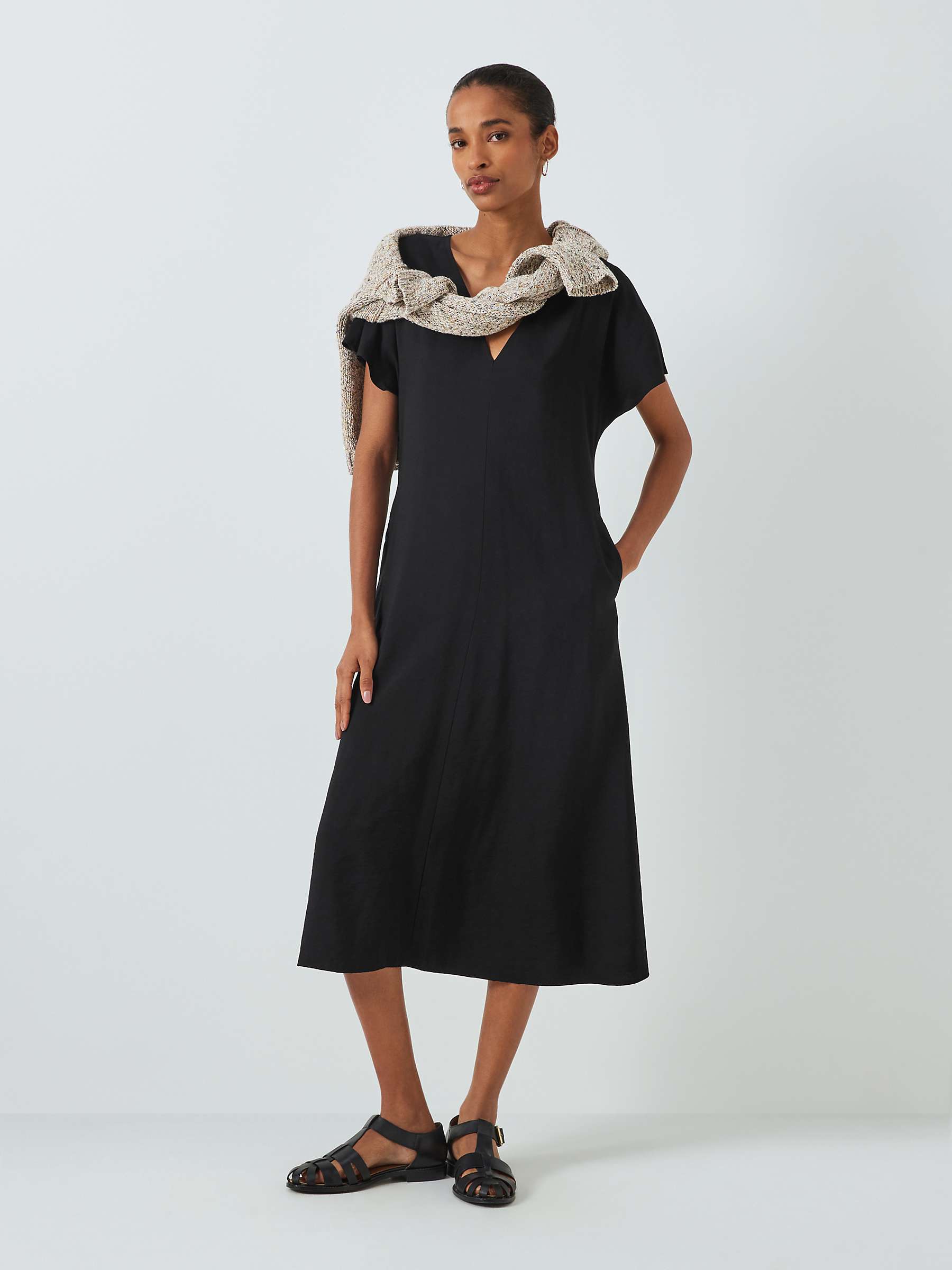 Buy John Lewis Short Sleeve Twill Dress, Black Online at johnlewis.com