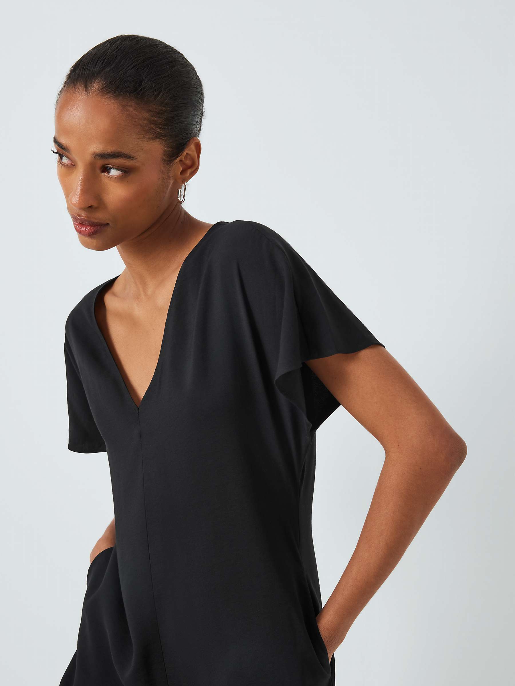 Buy John Lewis Short Sleeve Twill Dress, Black Online at johnlewis.com