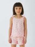 John Lewis Kids' Floral Cotton Muslin Shortie Pyjama Set, Pink