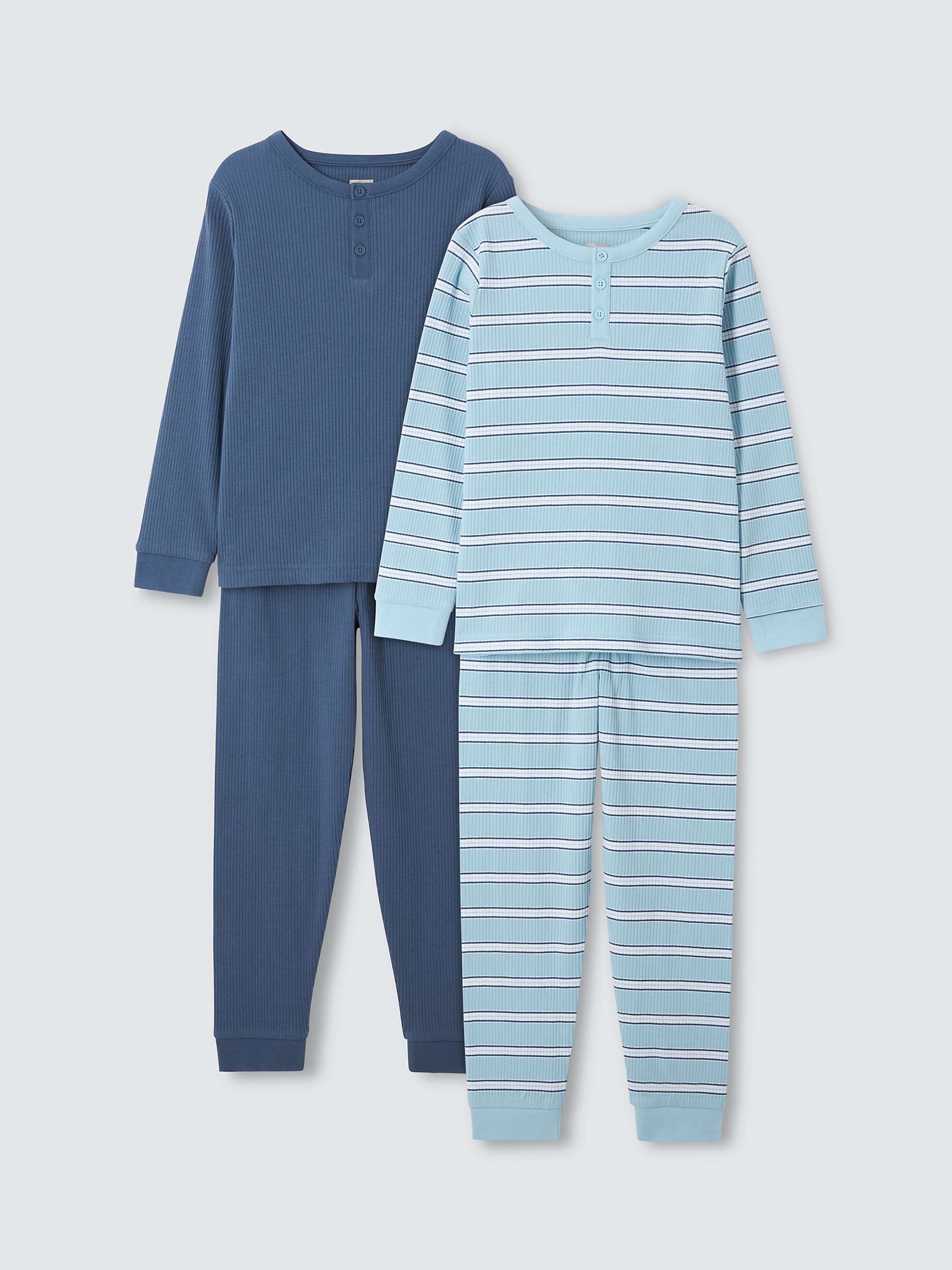 Buy John Lewis Kids' Stripe Rib Knit Pyjamas, Set Of 2, Blue Online at johnlewis.com