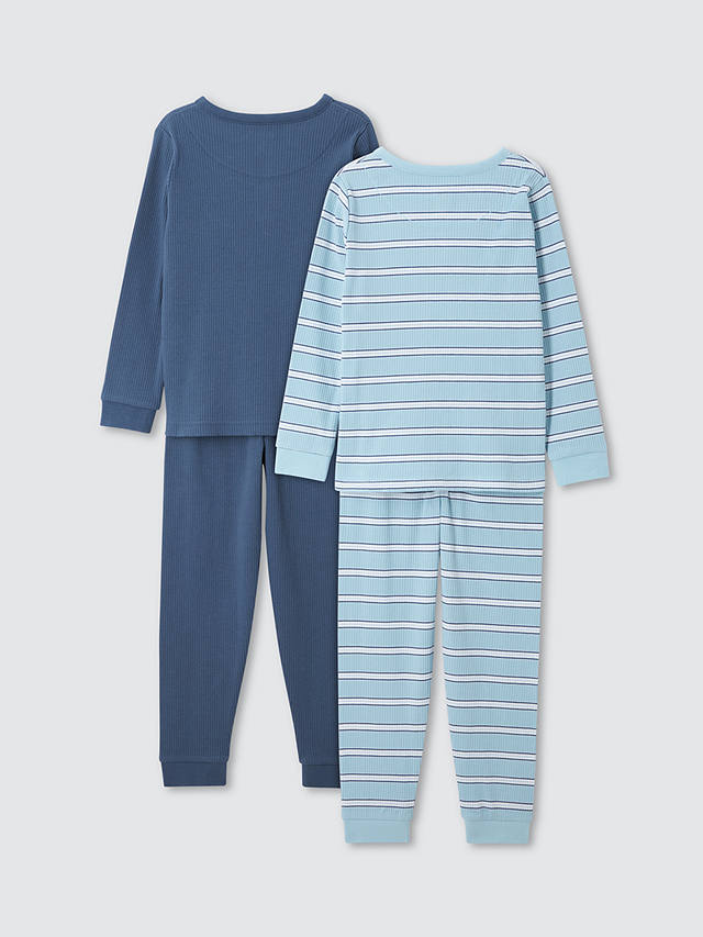 John Lewis Kids' Stripe Rib Knit Pyjamas, Set Of 2, Blue