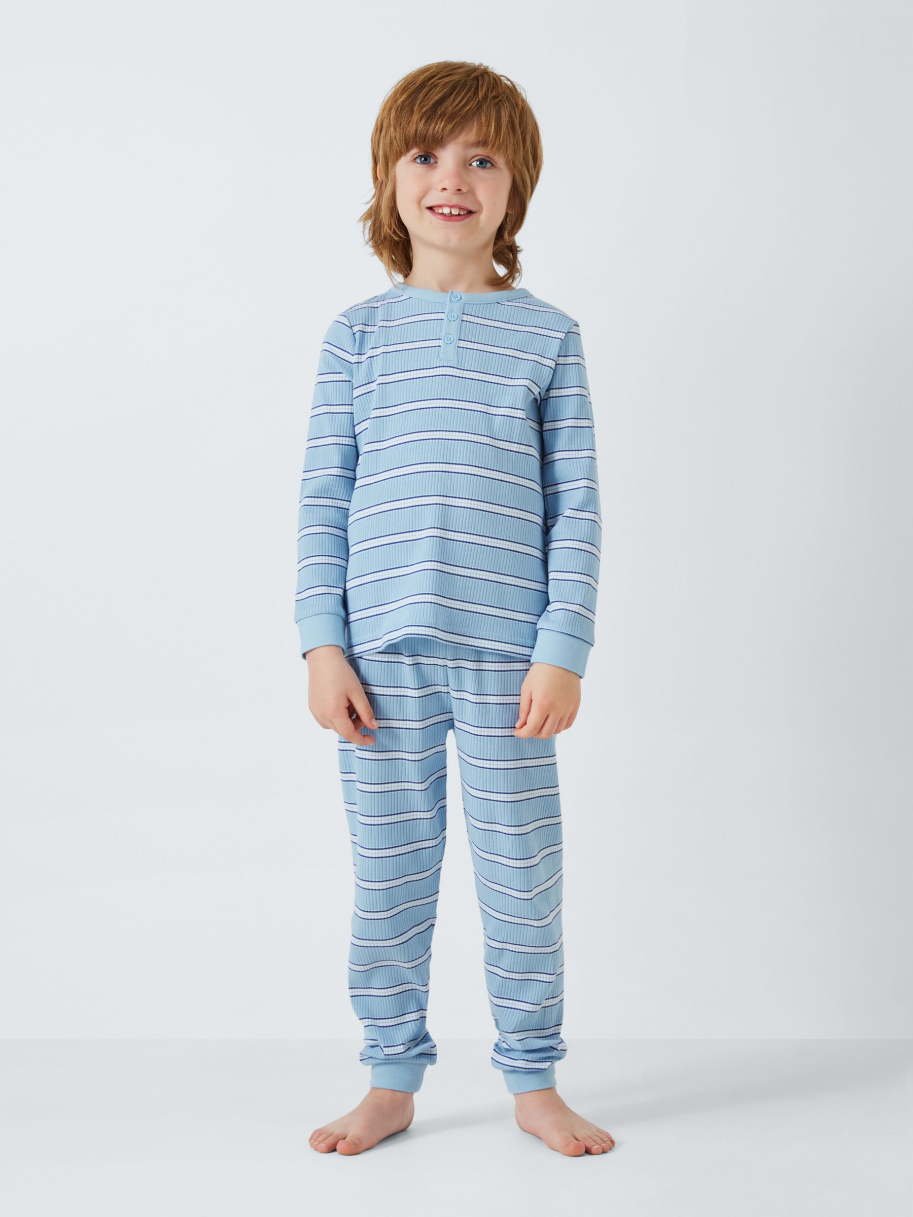 John Lewis Kids' Stripe Rib Knit Pyjamas, Set Of 2, Blue, 9 years