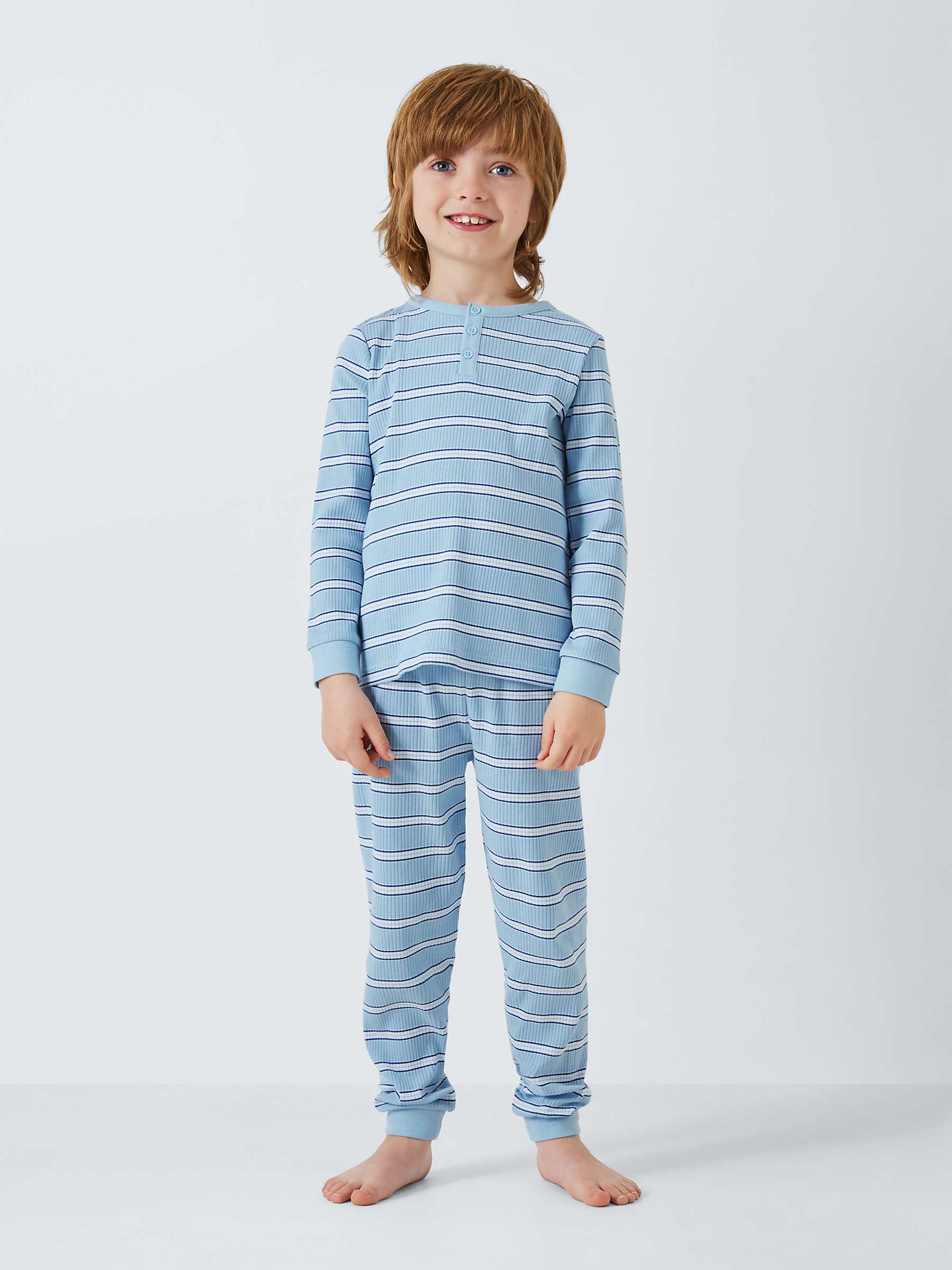 Buy John Lewis Kids' Stripe Rib Knit Pyjamas, Set Of 2, Blue Online at johnlewis.com
