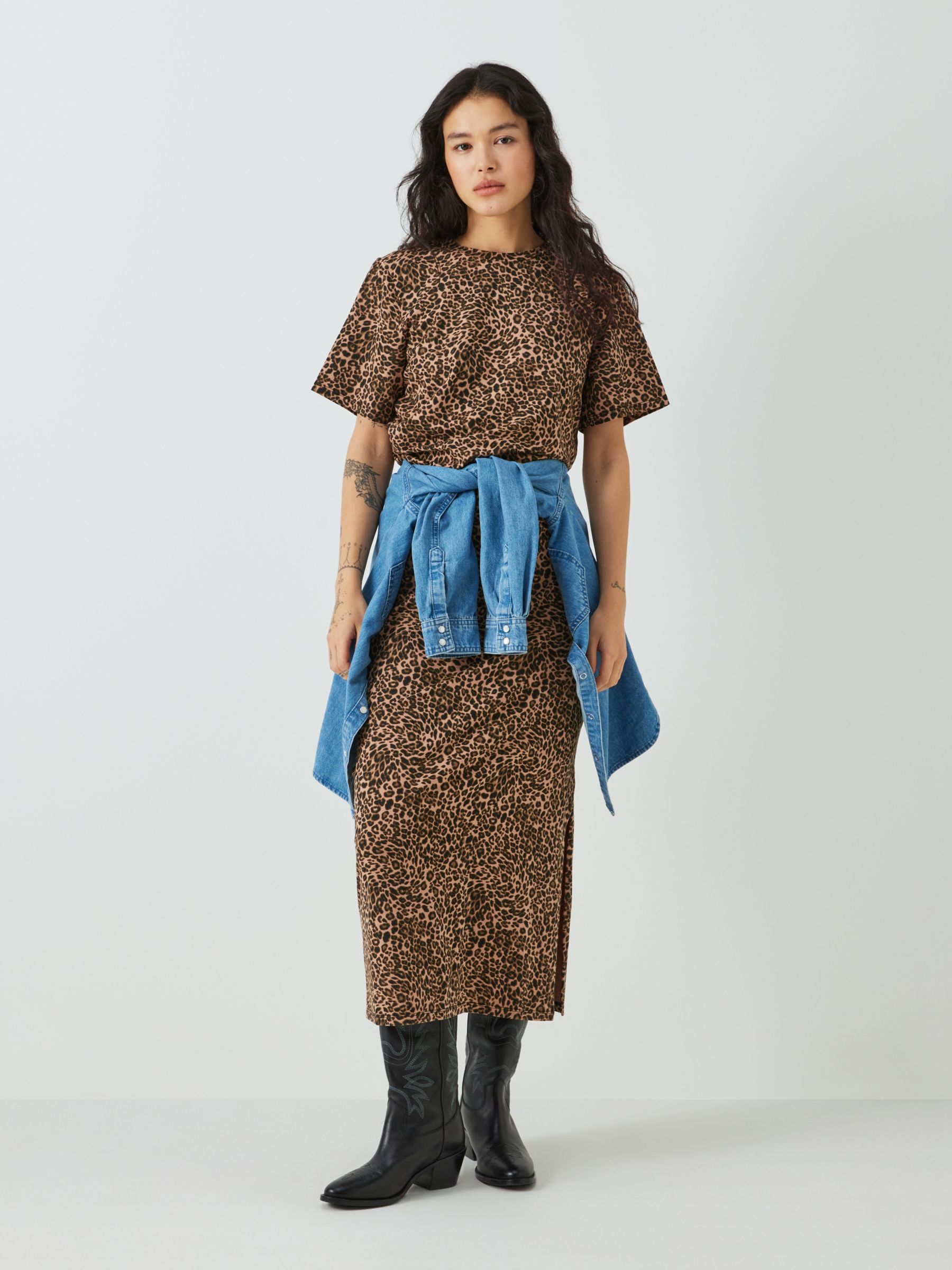 AND/OR Larissa Animal Print Jersey Midi Dress, Neutral, 8
