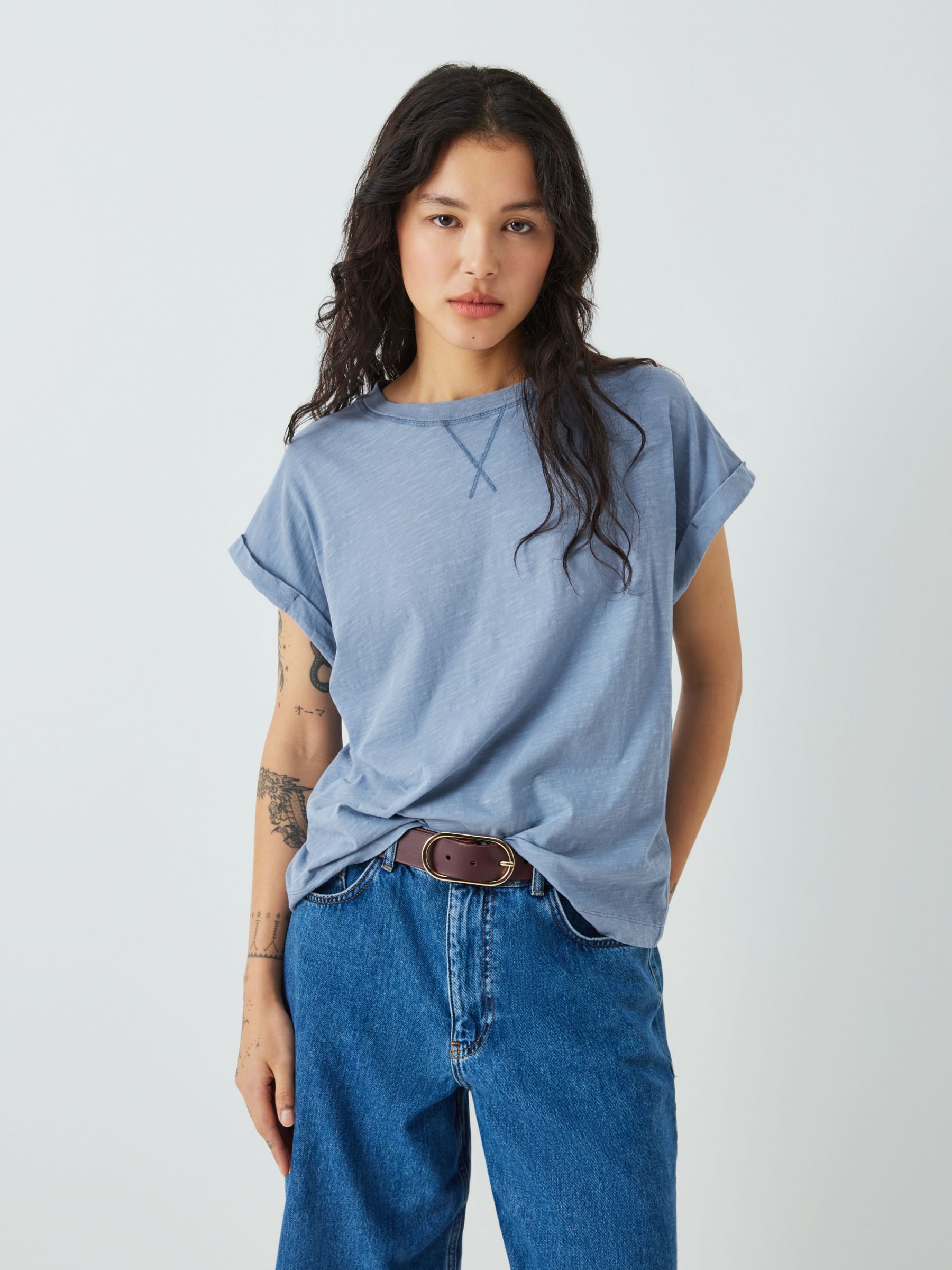 AND/OR Garment Dyed Stitch Tank T-Shirt, Soft Blue at John Lewis & Partners