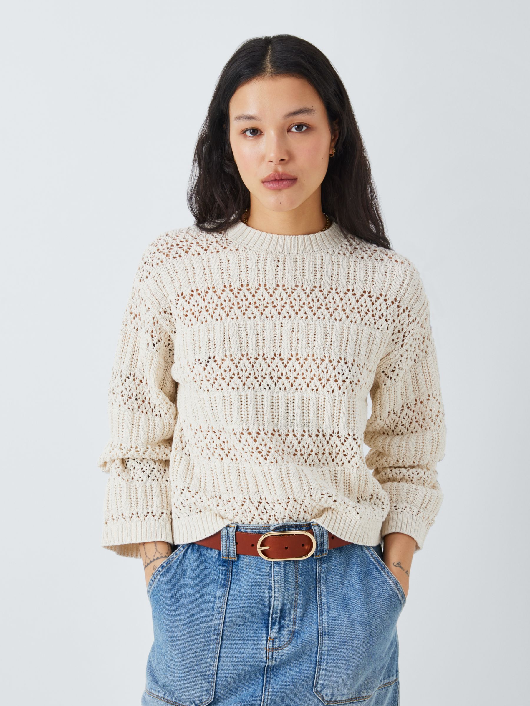 AND/OR Stevie Crochet Jumper, Cream, XS