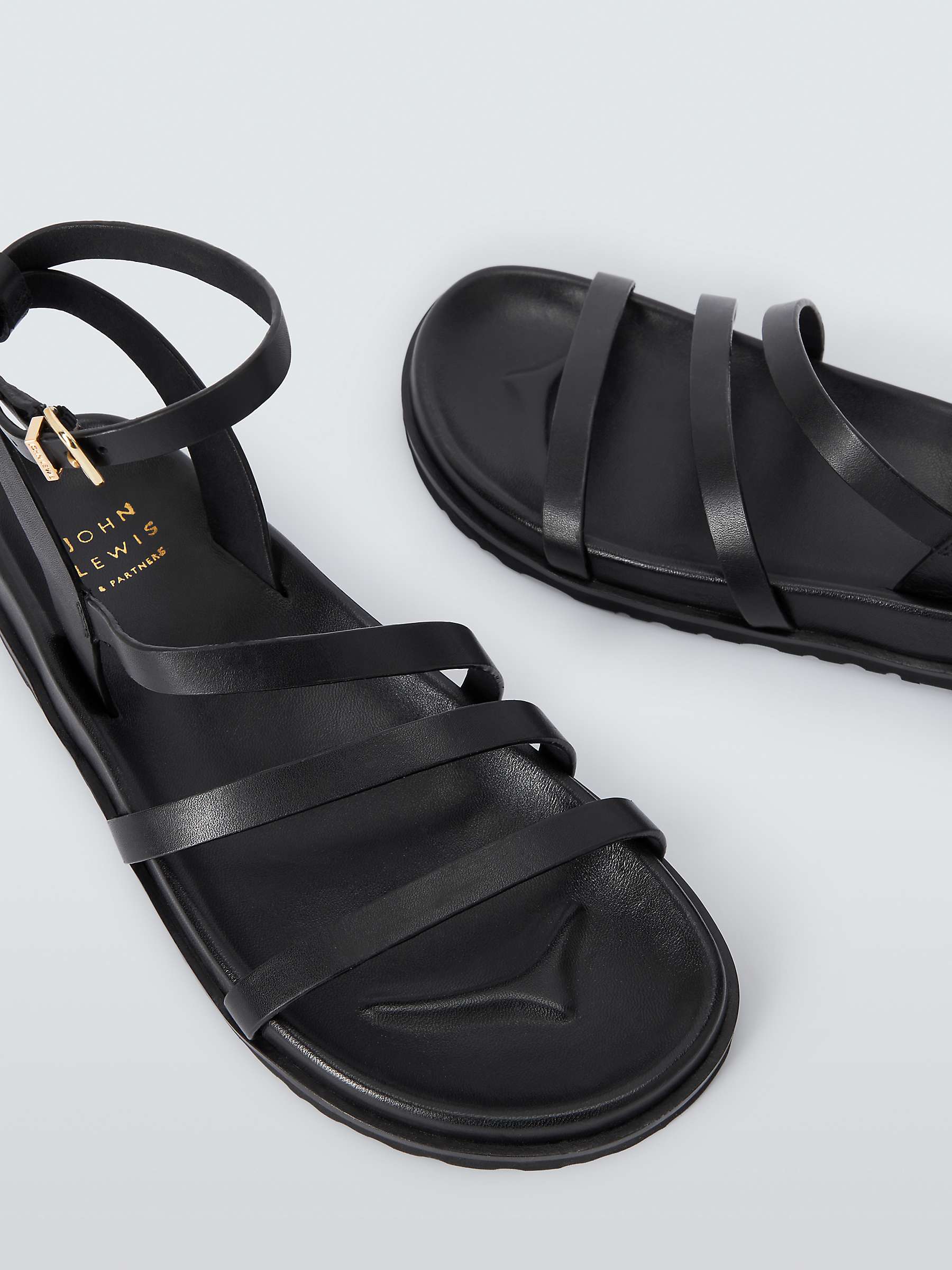 Buy John Lewis Lama Leather Strappy Footbed Sandals, Black Online at johnlewis.com