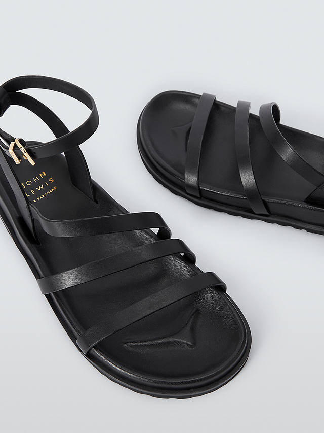 John Lewis Lama Leather Strappy Footbed Sandals, Black