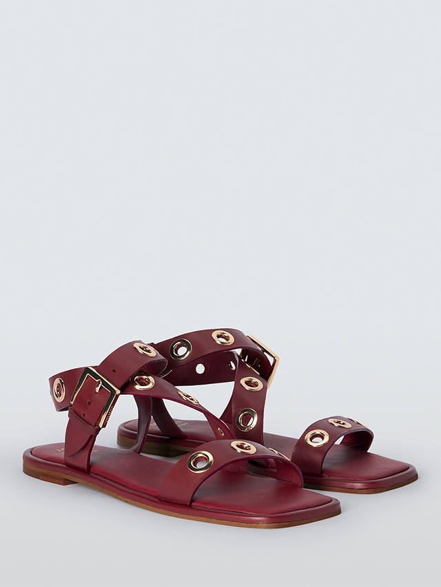 John Lewis Luxe Leather Eyelet Strappy Sandals, Rhubarb