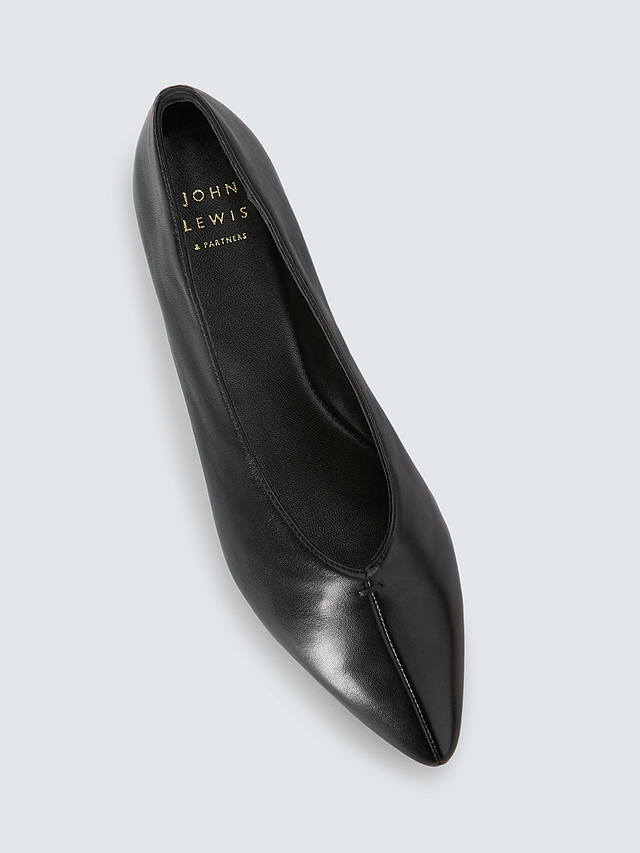 John Lewis Hallie Leather Pointed Toe Ballerina Pumps, Black