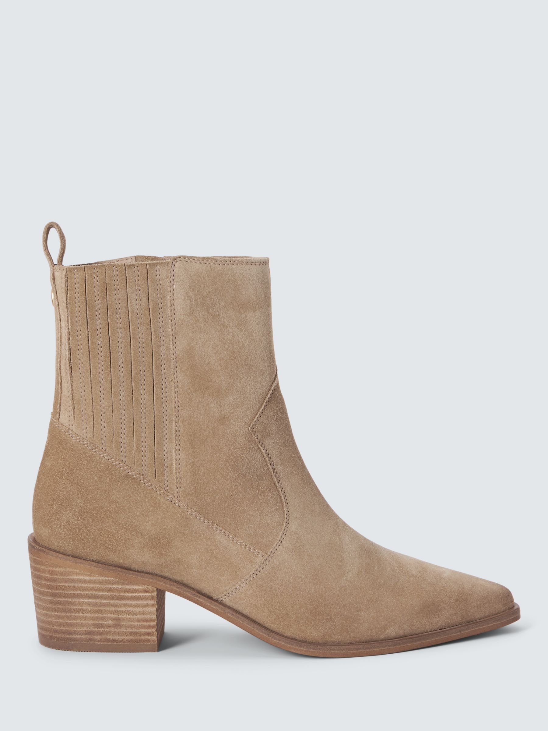 AND/OR Pixie Suede Heeled Chelsea Western Boots, Sand, 3
