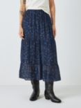 AND/OR Shibori Francesca Tiered Floral Midi Skirt, Blue, Blue