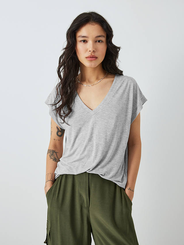 AND/OR Cecile V-Neck T-Shirt, Grey Marl