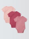 John Lewis Baby Wrap Over Ribbed Bodysuit, Pack of 3, Pink