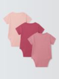 John Lewis Baby Wrap Over Ribbed Bodysuit, Pack of 3, Pink