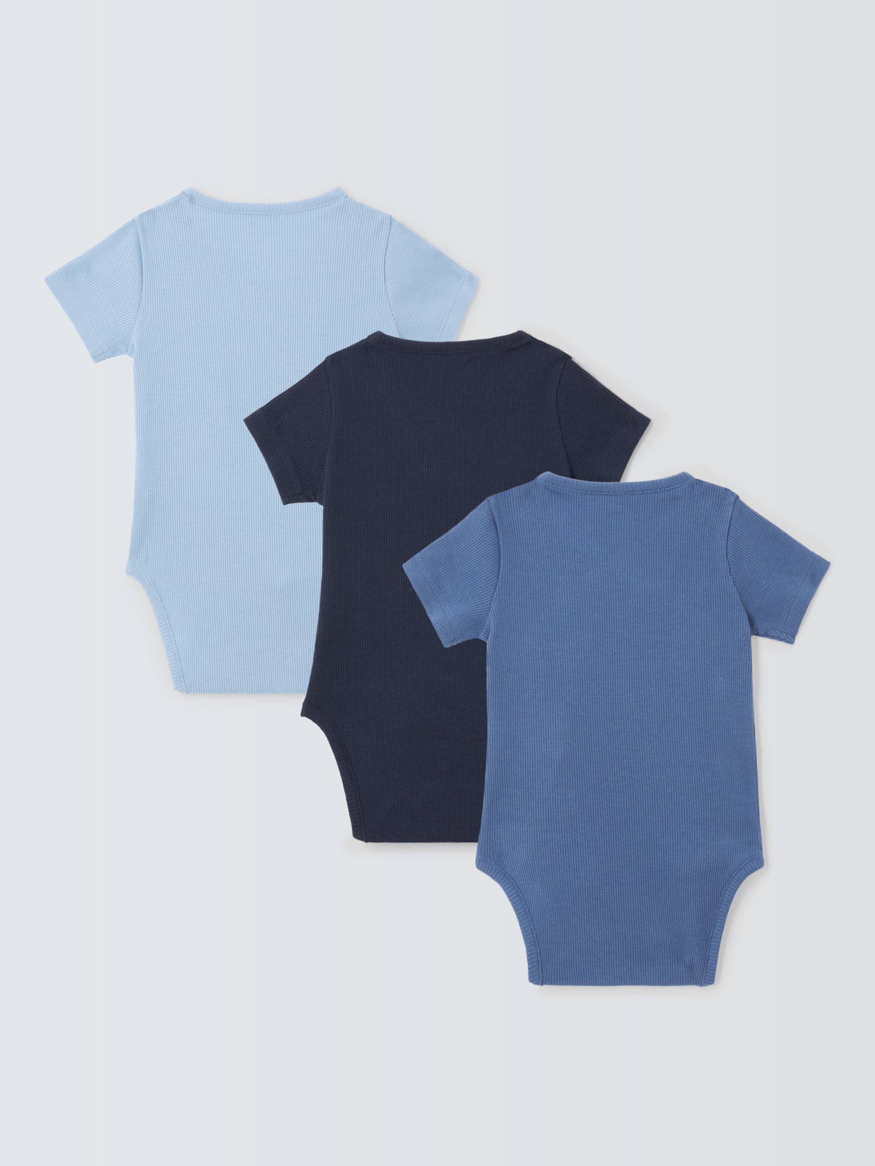 John Lewis Baby Ribbed Cotton Bodysuit, Pack of 3, Blue/Multi, 9-12 months