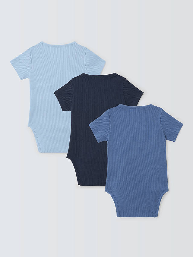 John Lewis Baby Ribbed Cotton Bodysuit, Pack of 3, Blue/Multi