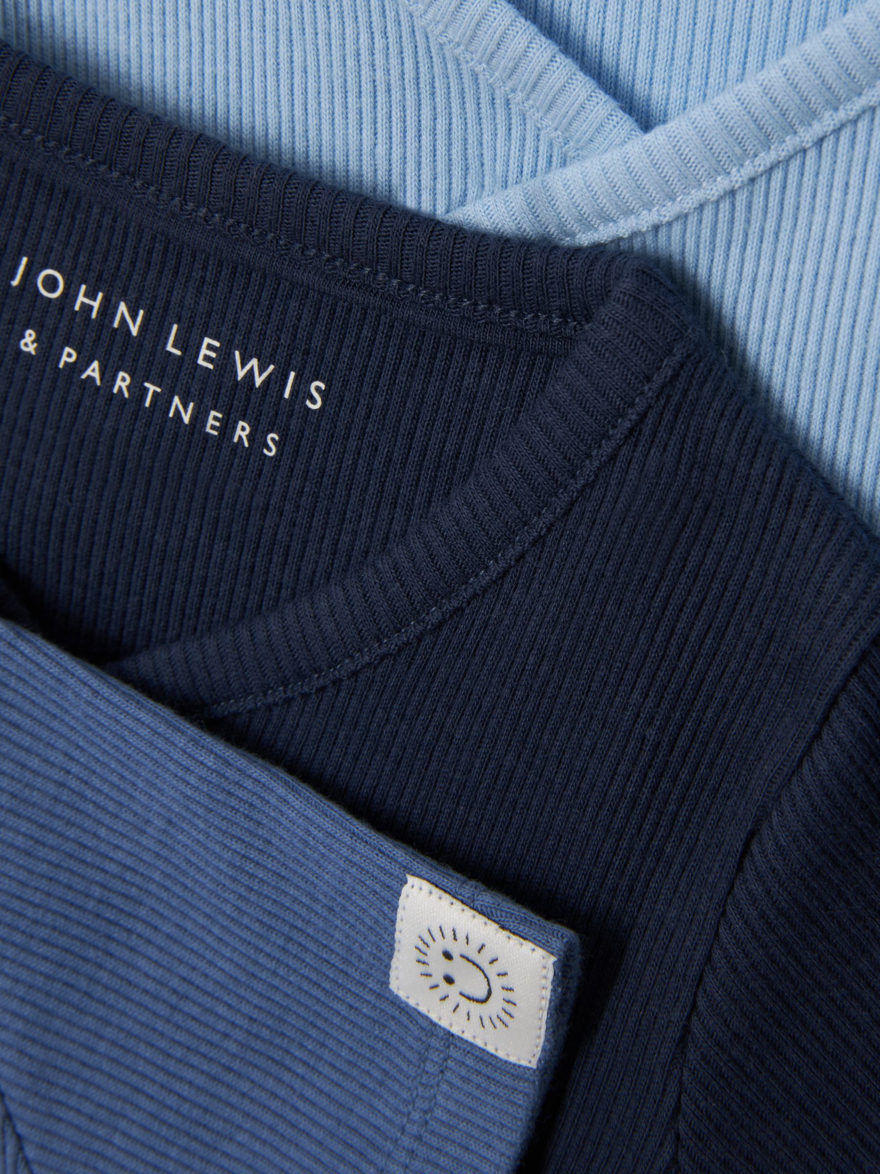 John Lewis Baby Ribbed Cotton Bodysuit, Pack of 3, Blue/Multi at John ...