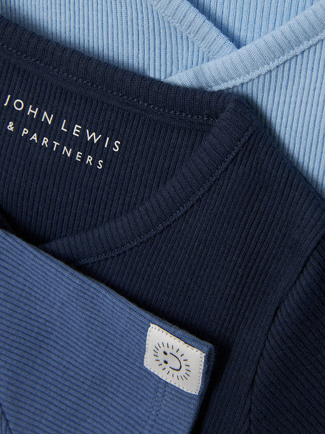 John Lewis Baby Ribbed Cotton Bodysuit, Pack of 3, Blue/Multi
