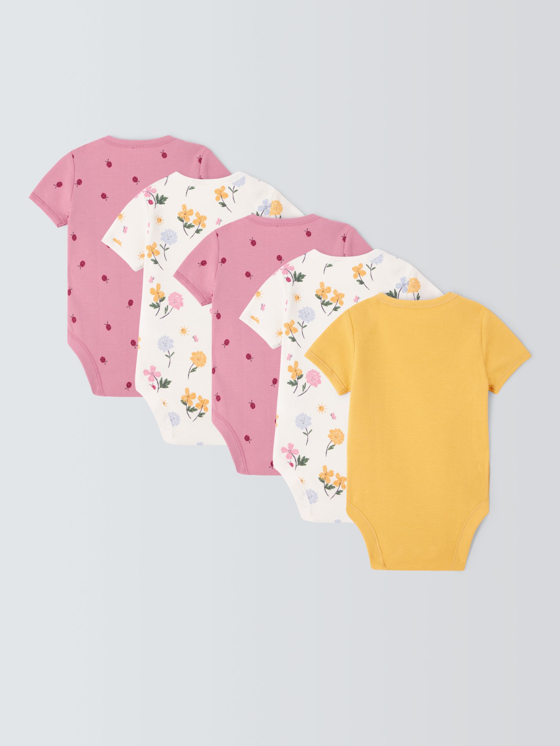 John Lewis Baby Flora Print Bodysuit, Pack of 5, Multi, 6-9 months