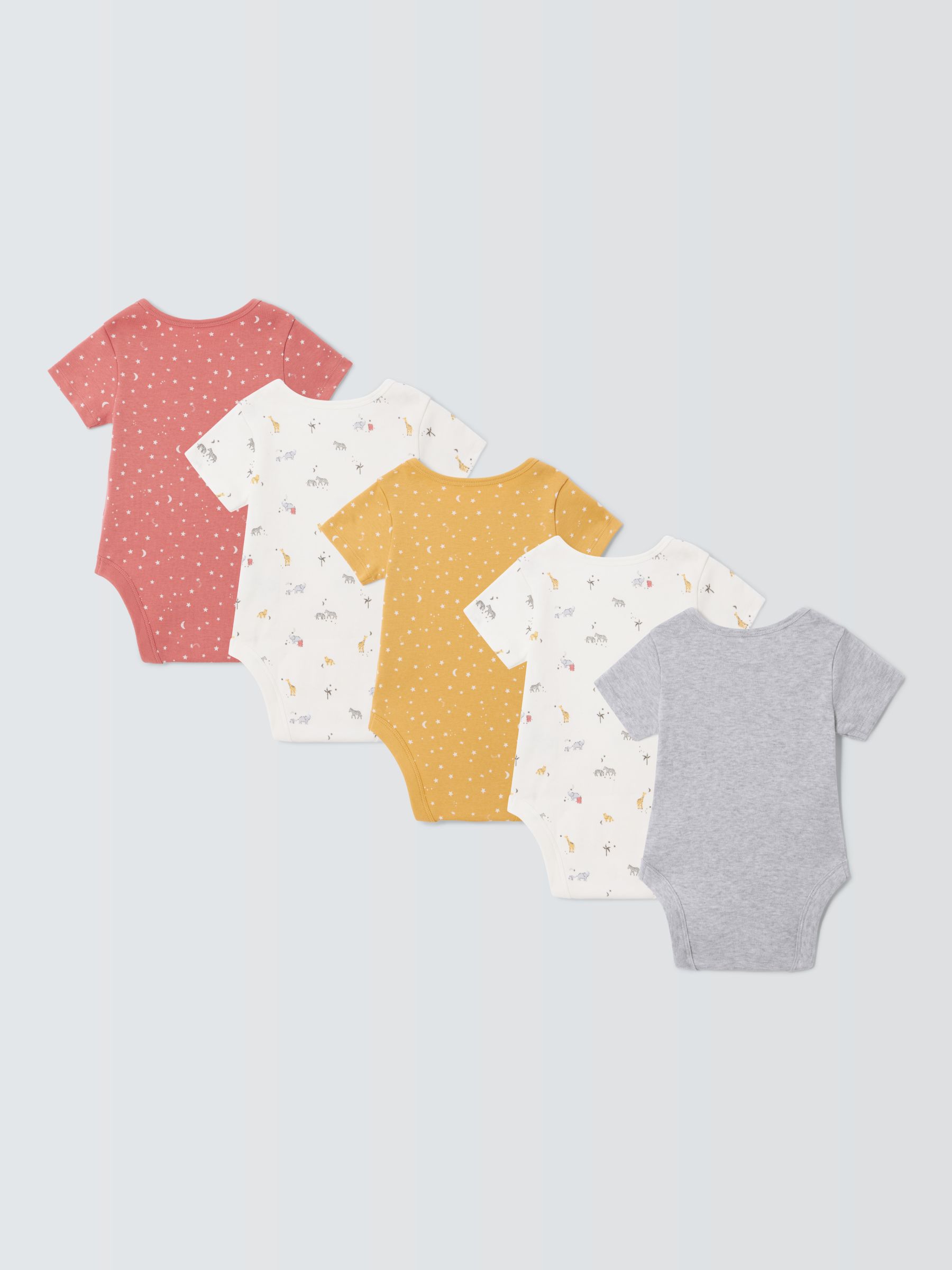 John Lewis Baby Cotton Safari Print Bodysuit, Pack of 5, Multi, 6-9 months