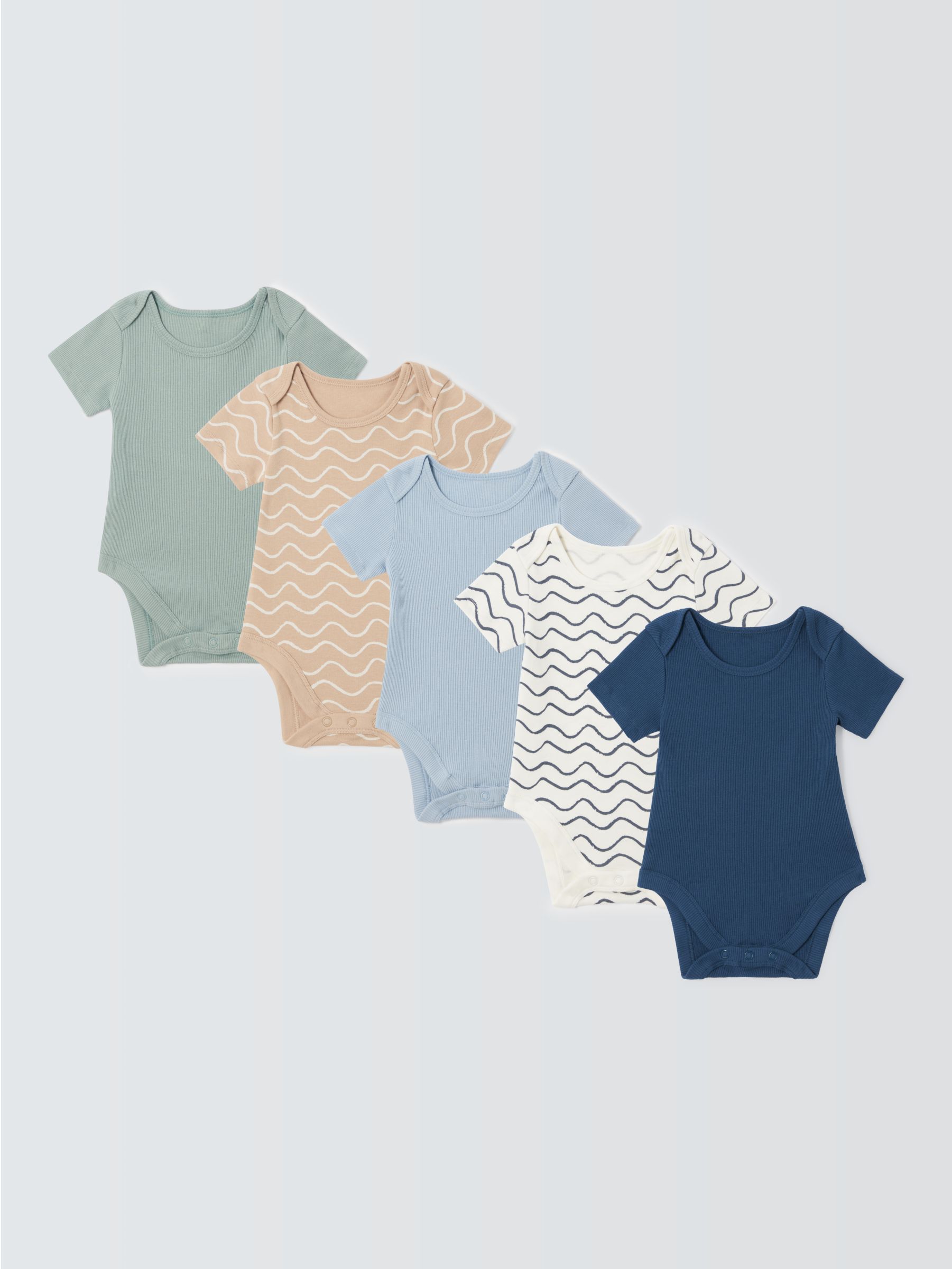 John Lewis Baby Wave Ribbed Bodysuit, Pack of 5, Multi, 6-9 months