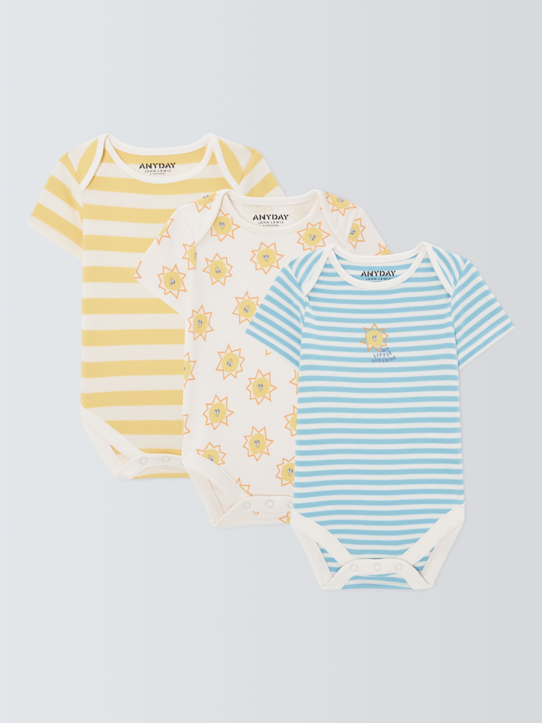 John Lewis ANYDAY Baby Printed Bodysuit, Pack of 3, Multi, 6-9 months