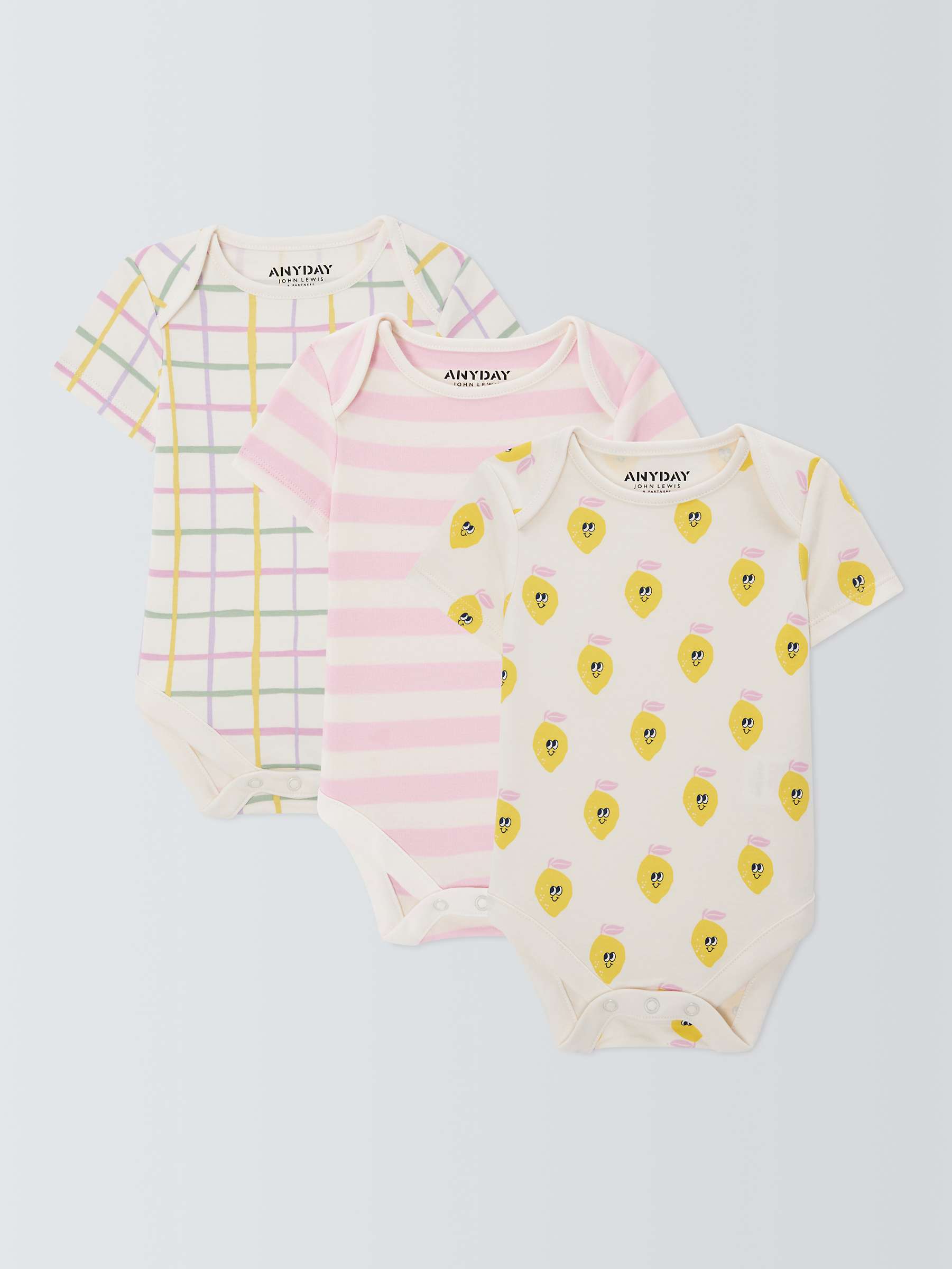 Buy John Lewis ANYDAY Baby Lemon Stripe Bodysuit, Pack of 3 Online at johnlewis.com