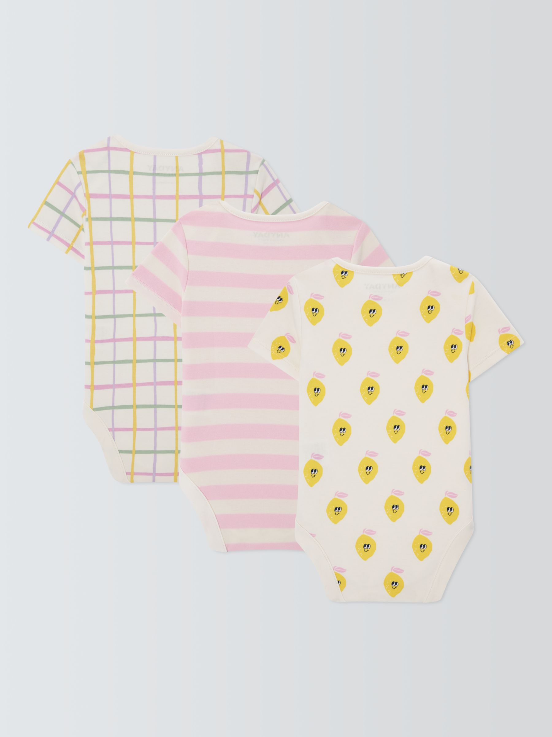 John Lewis ANYDAY Baby Lemon Stripe Bodysuit, Pack of 3, Multi, 6-9 months