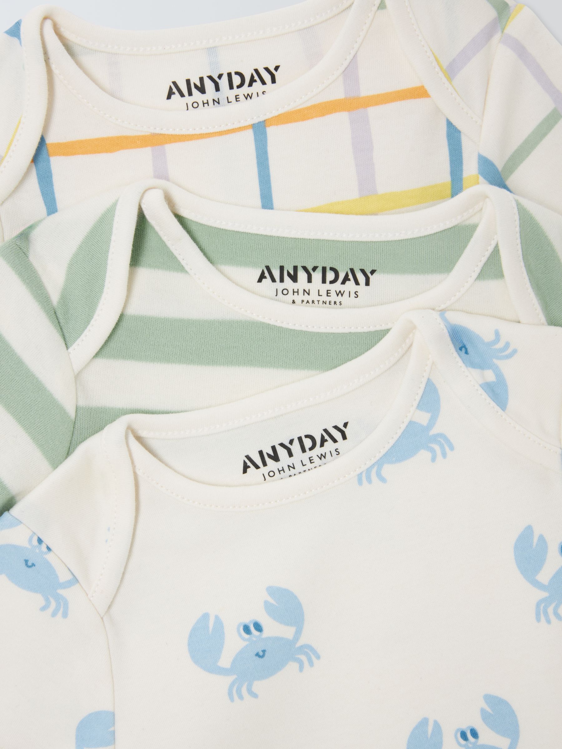 Buy John Lewis ANYDAY Baby Crab Stripe Bodysuit, Pack of 3, Blue/Multi Online at johnlewis.com