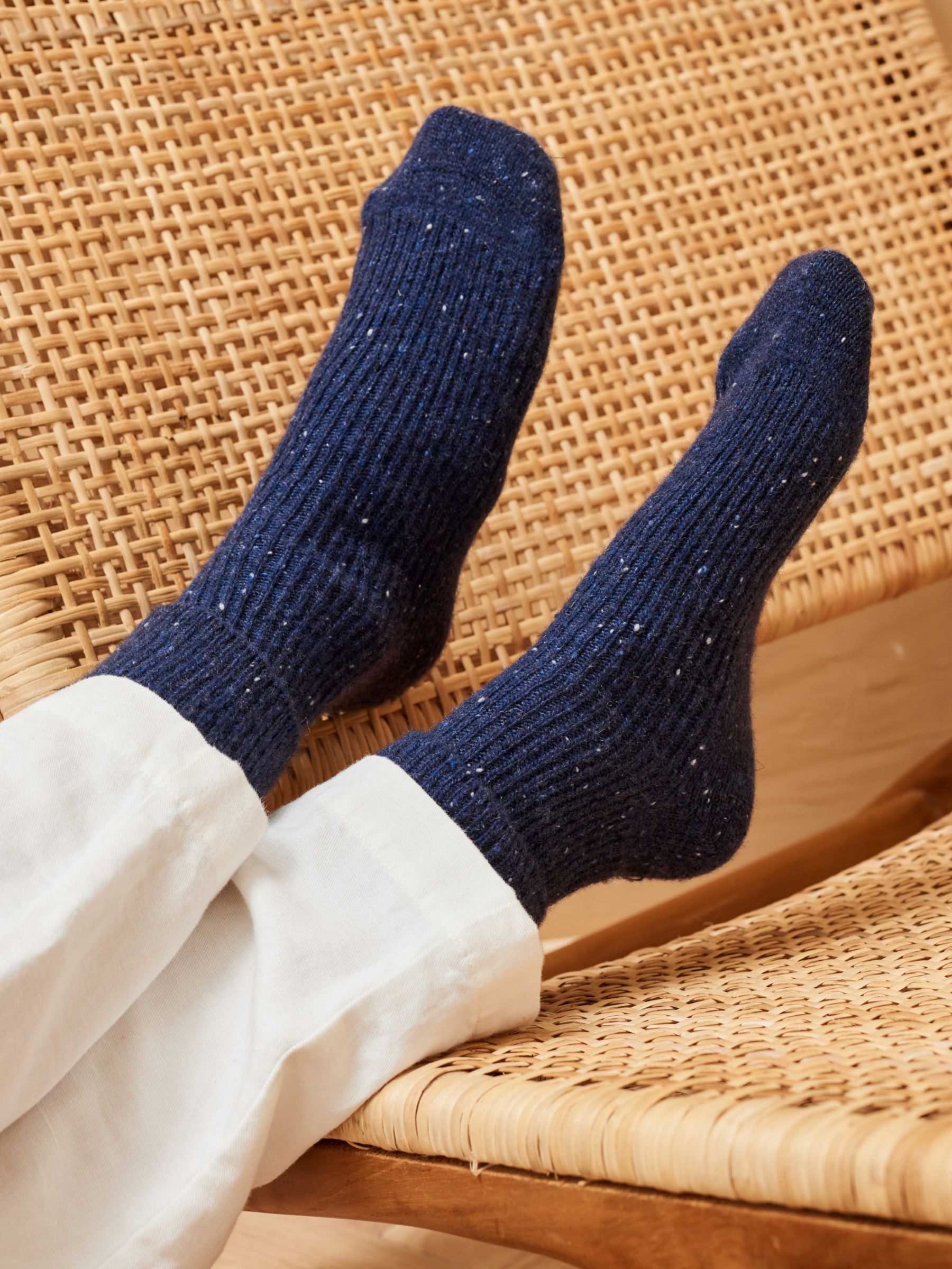 Brora Donegal Cashmere Blend Socks, French Navy, 4-5