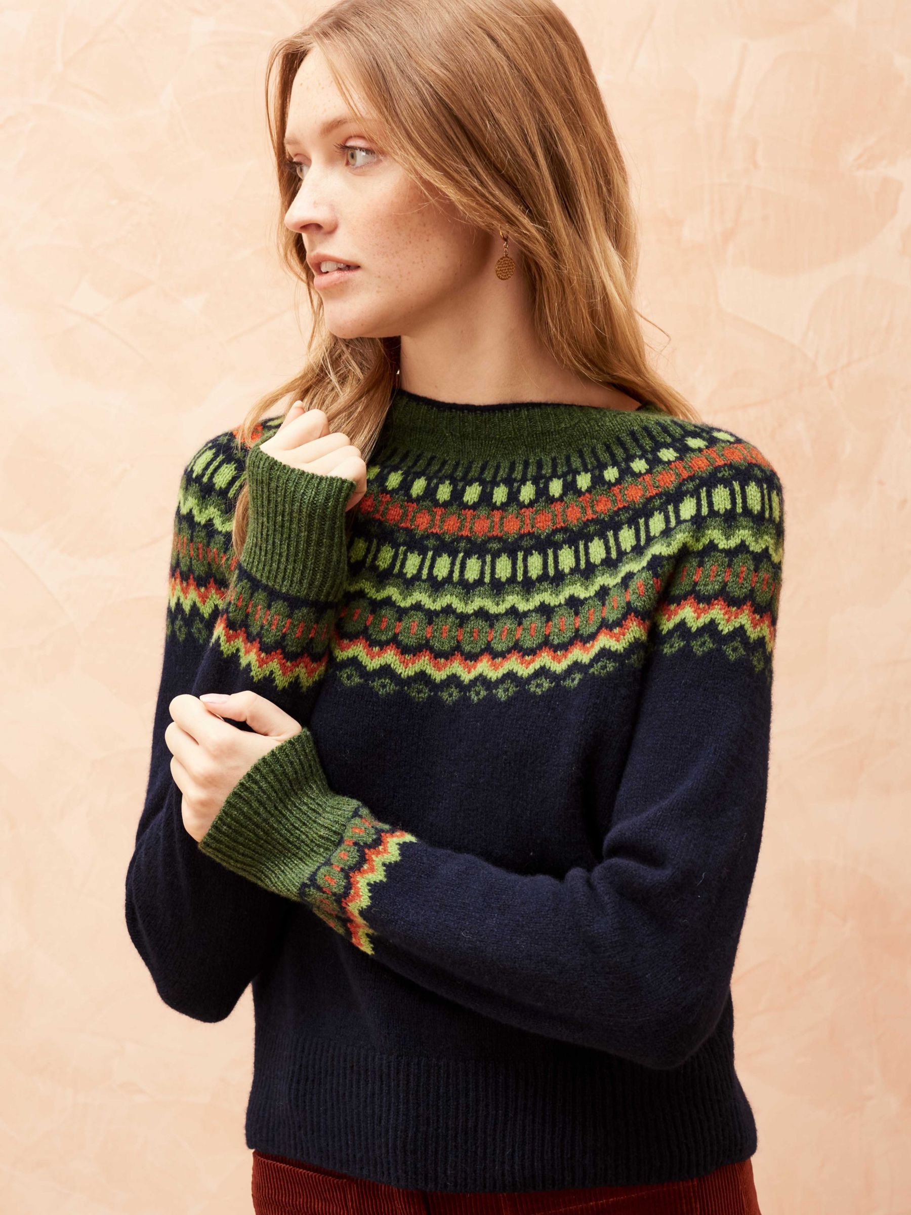 Brora Supersoft Lambswool Fairisle Yoke Jumper, Dark Navy