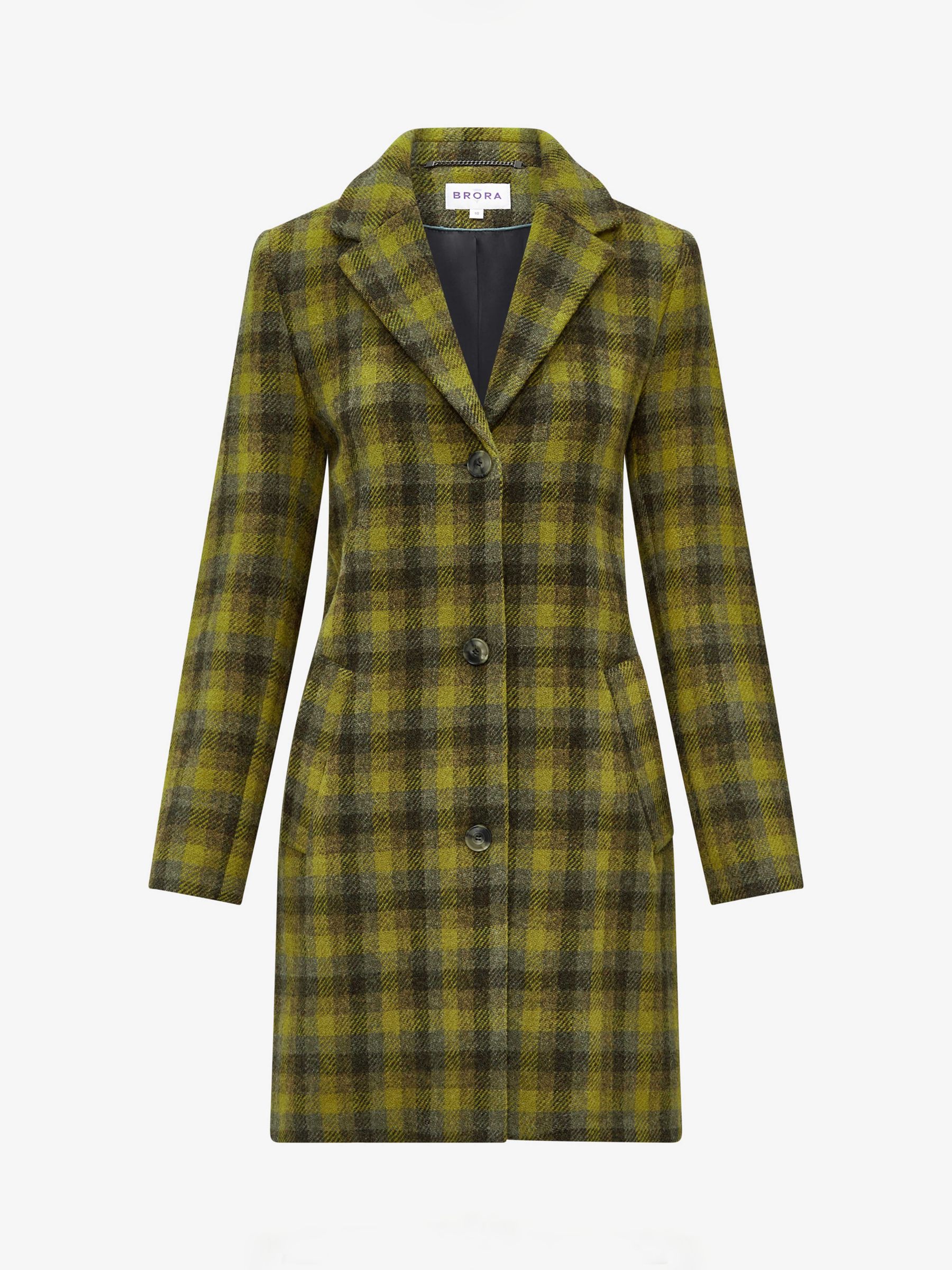 Buy Brora Harris Tweed Pure Wool Check Coat, Moss/Multi Online at johnlewis.com