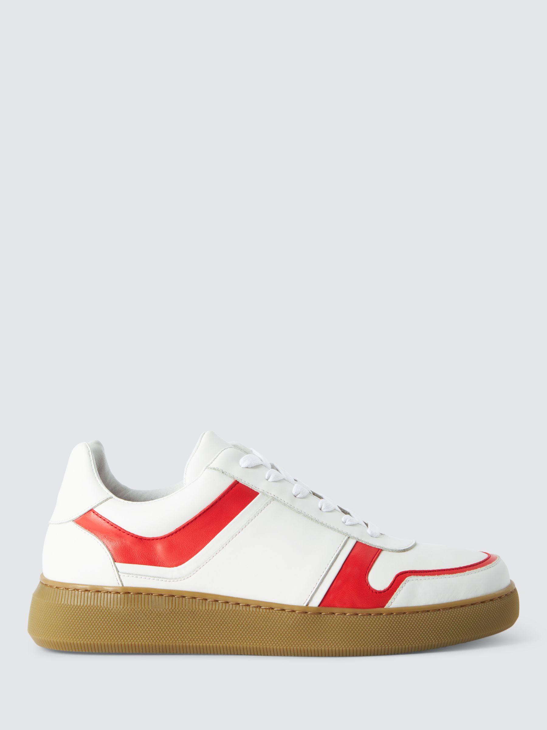 John Lewis Flynne Leather Collegiate Cupsole Trainers, Red at John ...