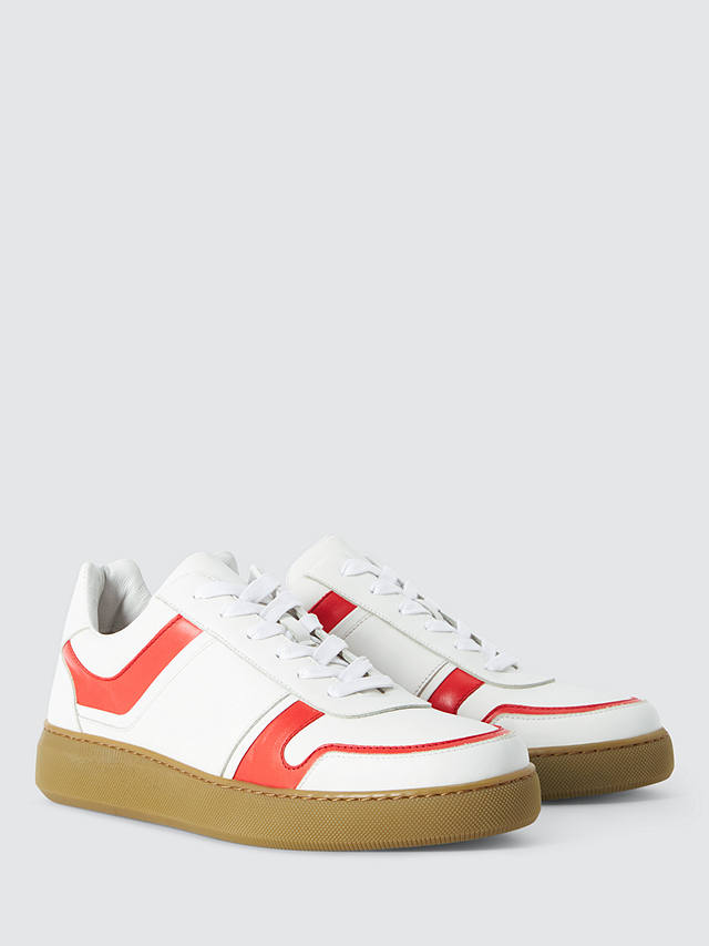John Lewis Flynne Leather Collegiate Cupsole Trainers, Red