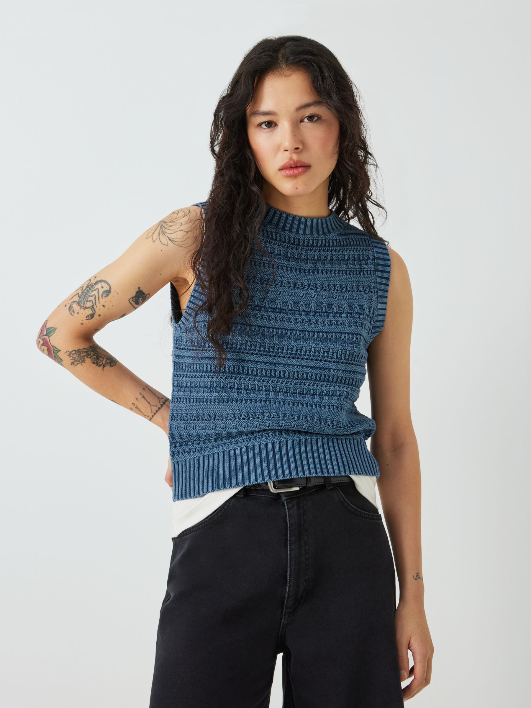 AND/OR Allie Knit Stripe Tank Top, Denim Blue at John Lewis & Partners