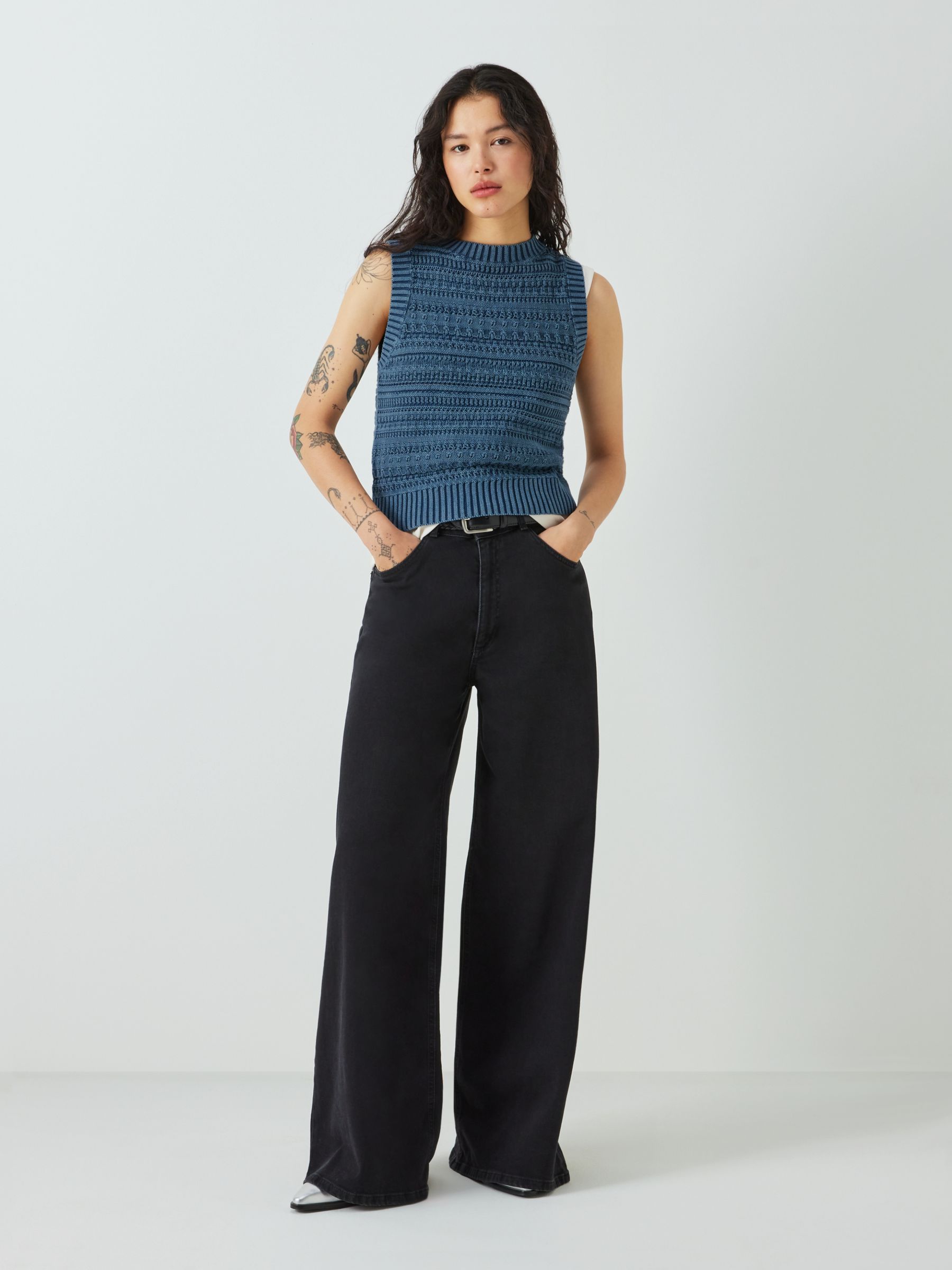 Buy AND/OR Allie Knit Stripe Tank Top, Denim Blue Online at johnlewis.com