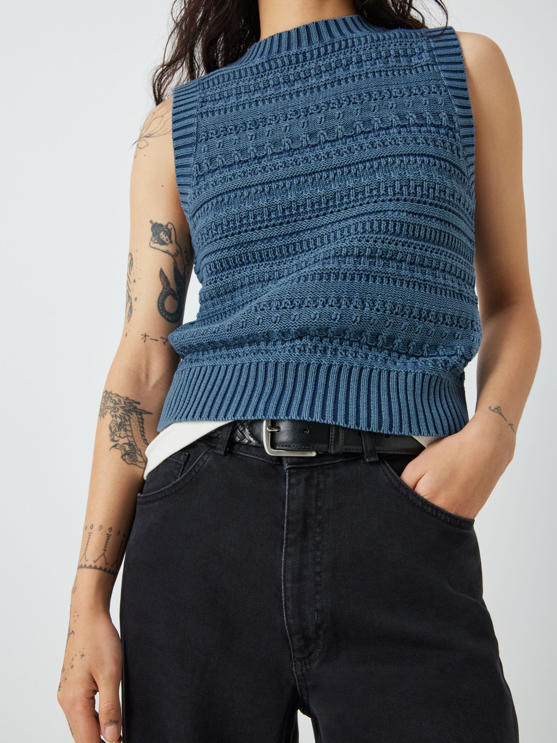 AND/OR Allie Knit Stripe Tank Top, Denim Blue, S