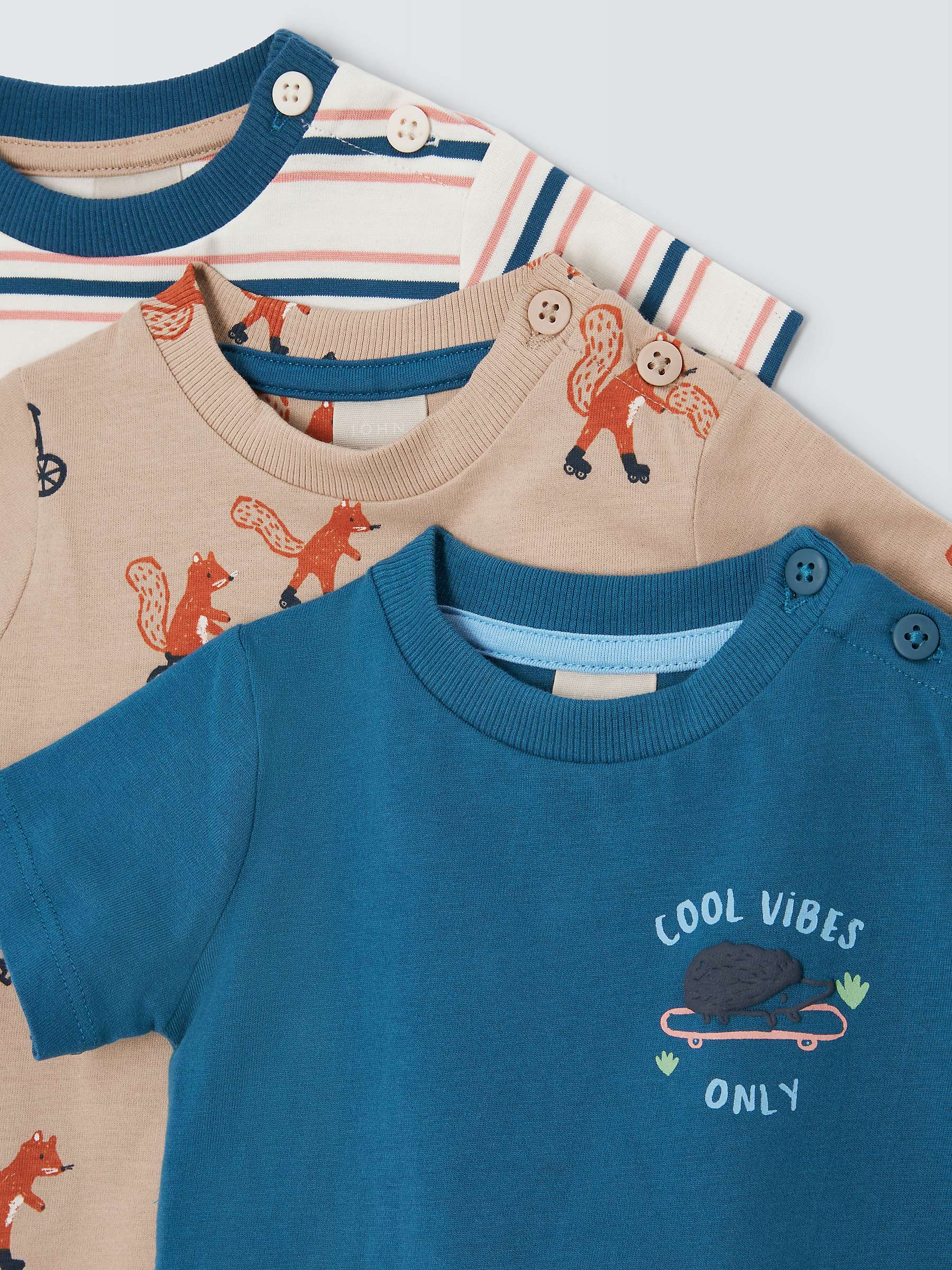 Buy John Lewis Baby Squirrel Stripe T-Shirt, Pack of 3, Multi Online at johnlewis.com