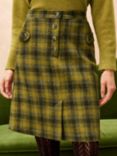 Brora Harris Tweed Checked Wool Skirt, Moss/Multi