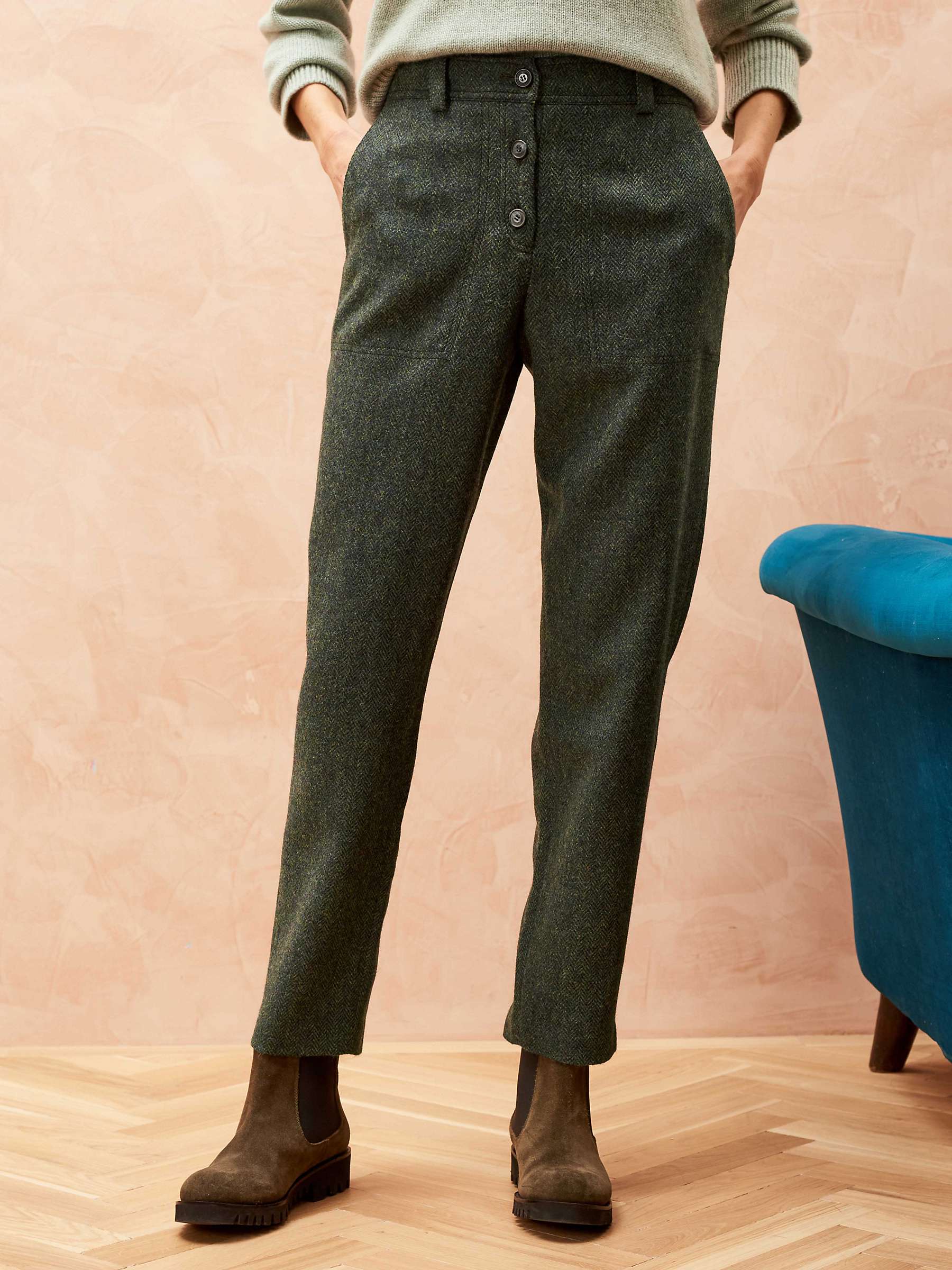 Buy Brora Herringbone Wool Tweed Trousers, Pine Online at johnlewis.com