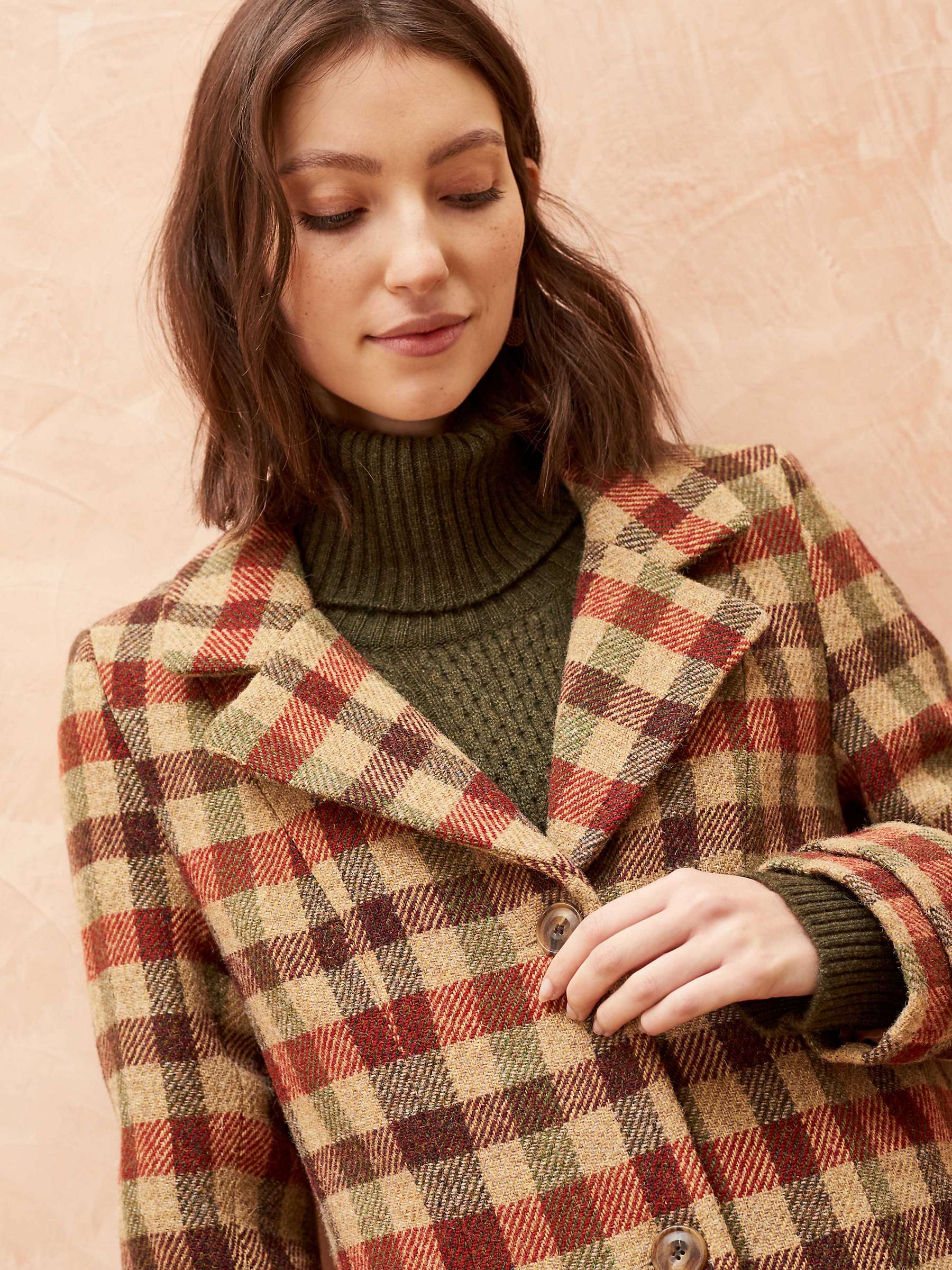 Buy Brora Harris Tweed Checked Wool Coat, Biscuit/Henna Online at johnlewis.com