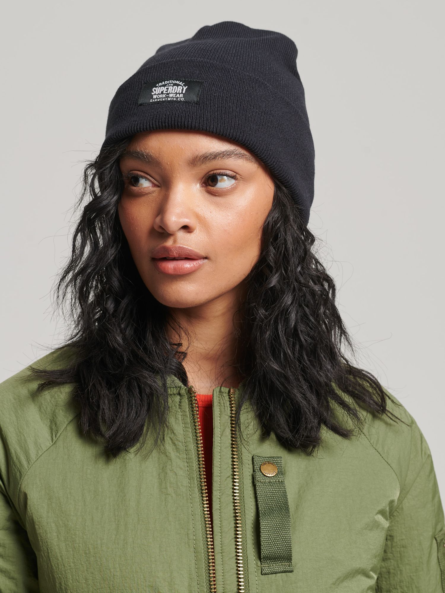 Superdry Classic Knitted Beanie Hat, New Jet Black at John Lewis & Partners