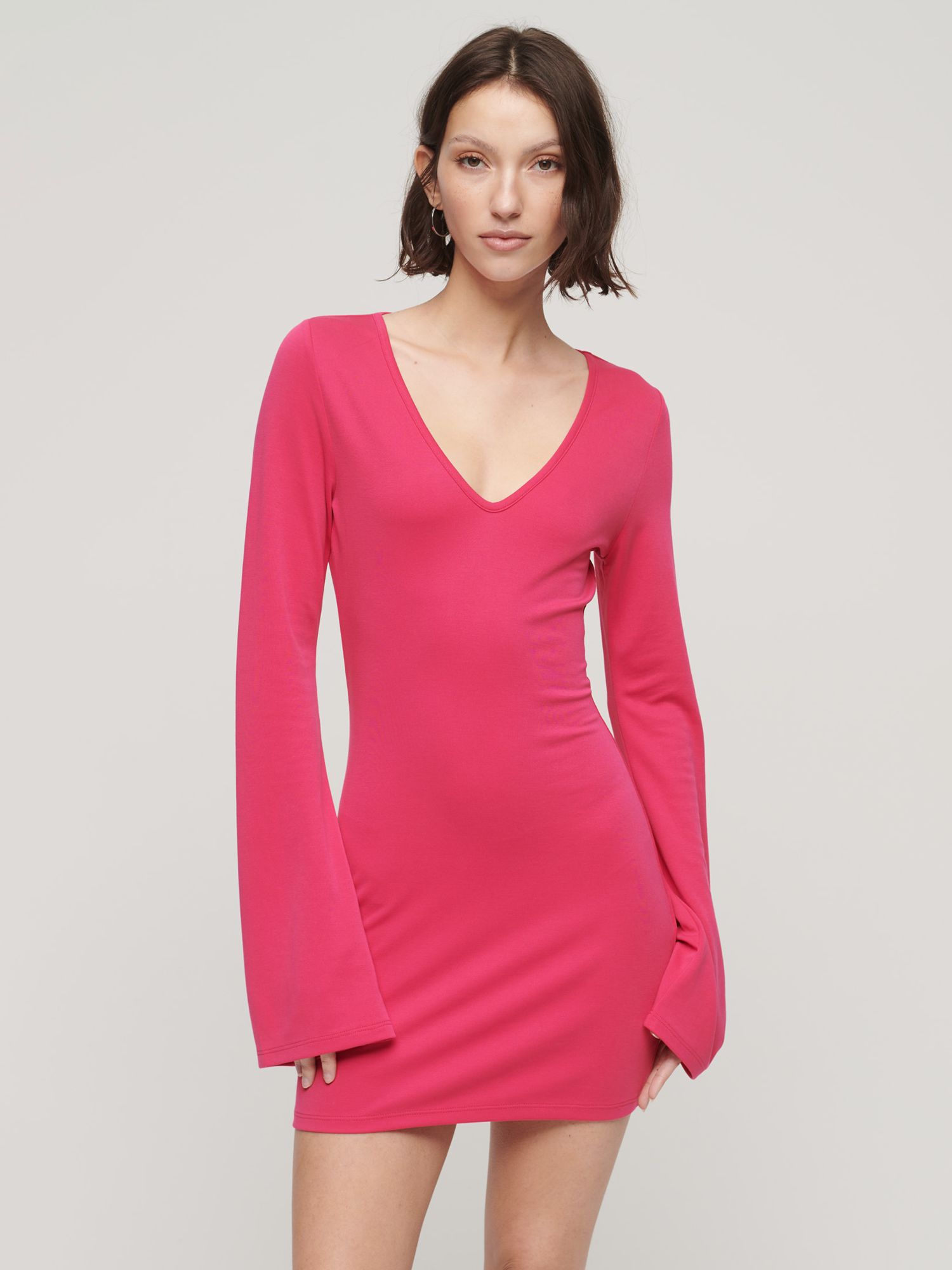 Superdry Flare Sleeve Bodycon Mini Dress, Highland Berry at John