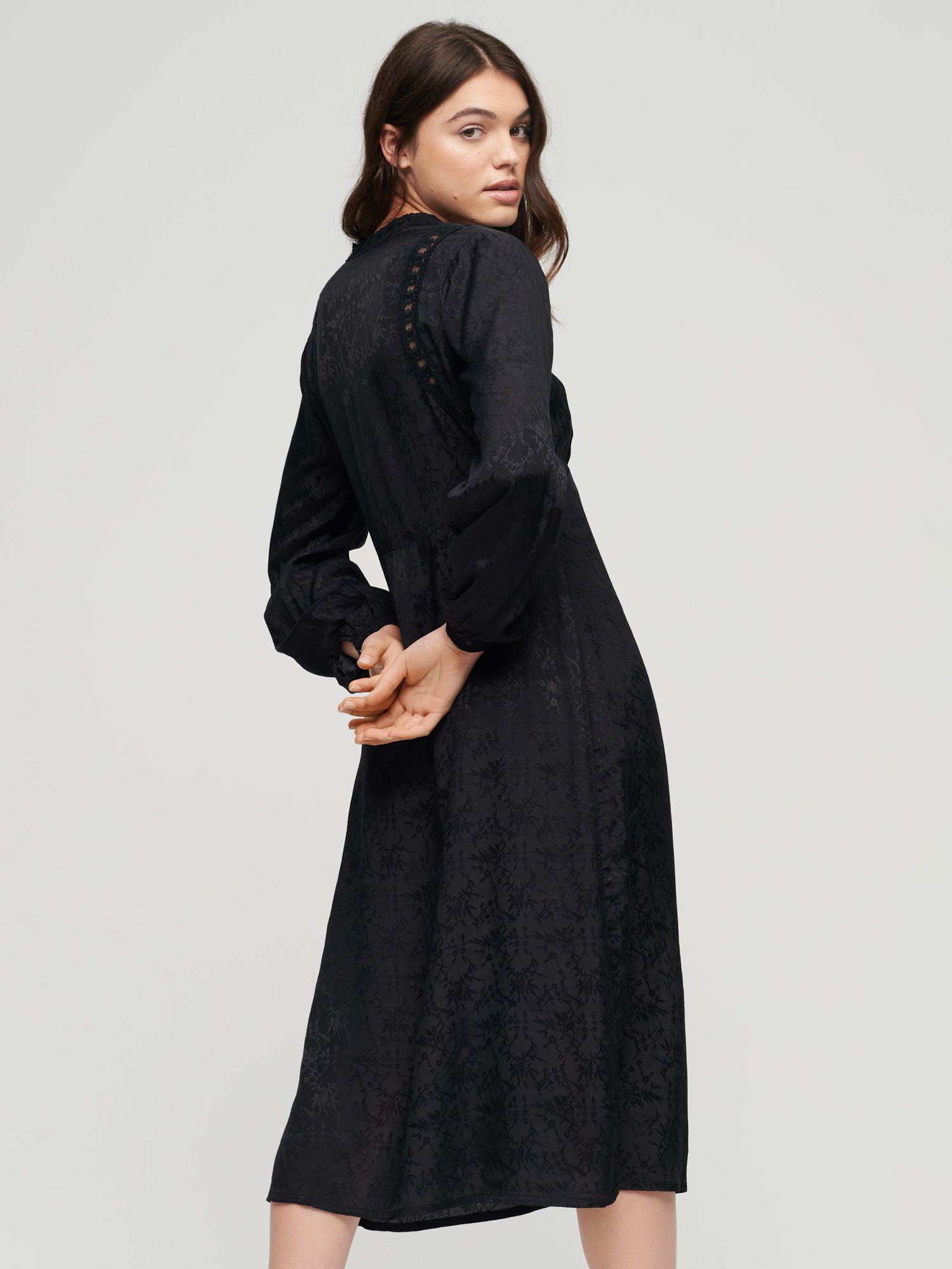 Superdry Lace Trim Midi Dress, Urban Black at John Lewis & Partners