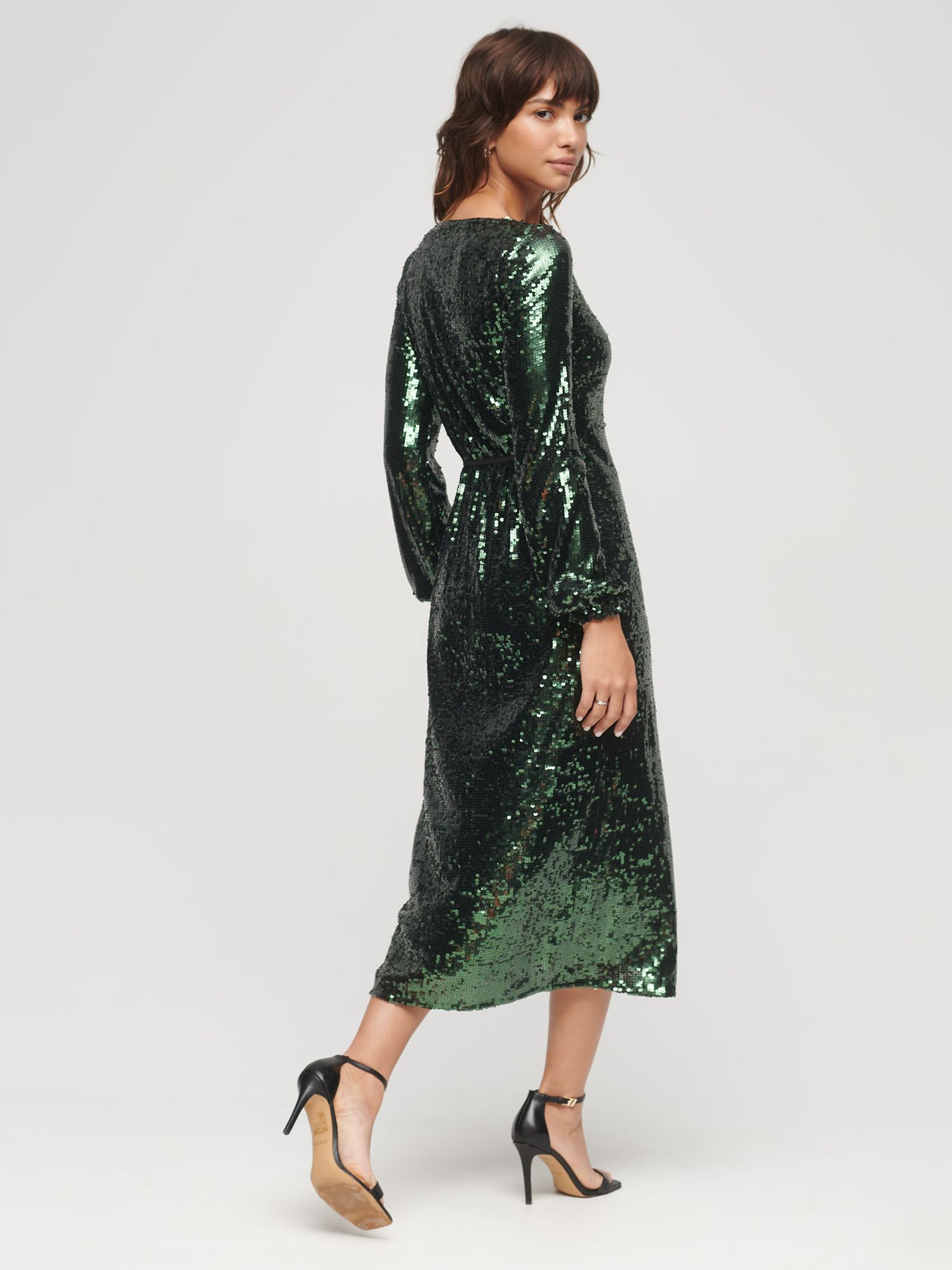 Superdry Sequin Wrap Maxi Dress, Forest Green Sequin at John Lewis ...