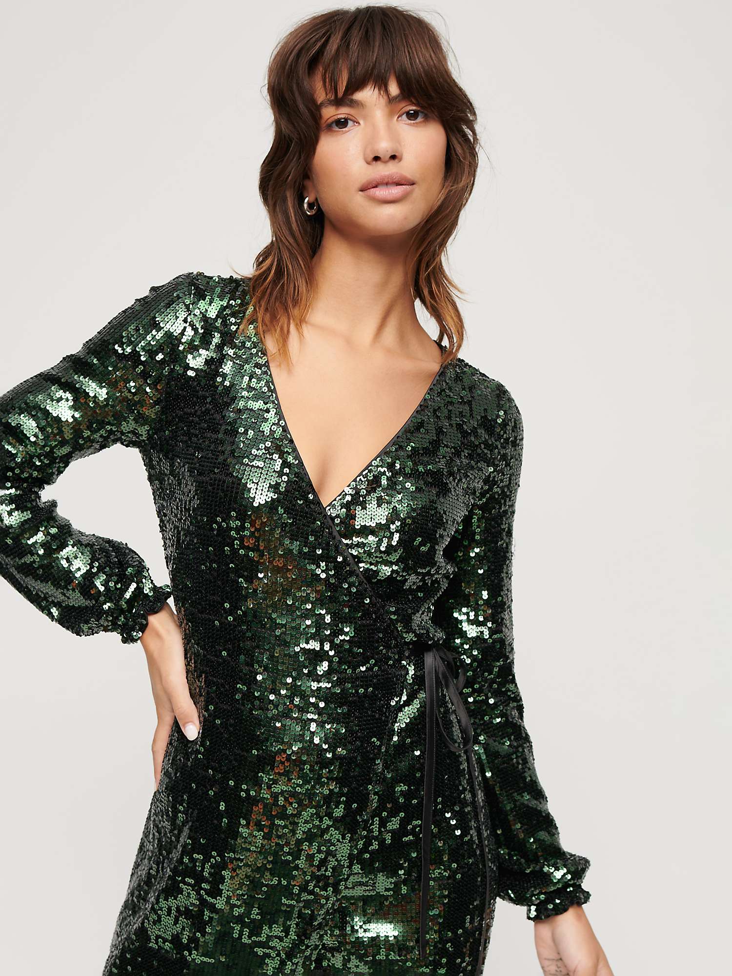 Superdry Sequin Wrap Maxi Dress, Forest Green Sequin at John Lewis ...