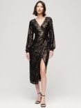 Superdry Sequin Wrap Maxi Dress, Copper/Black Sequin
