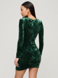 Superdry Velvet Long Sleeve Mini Dress, Deepest Green